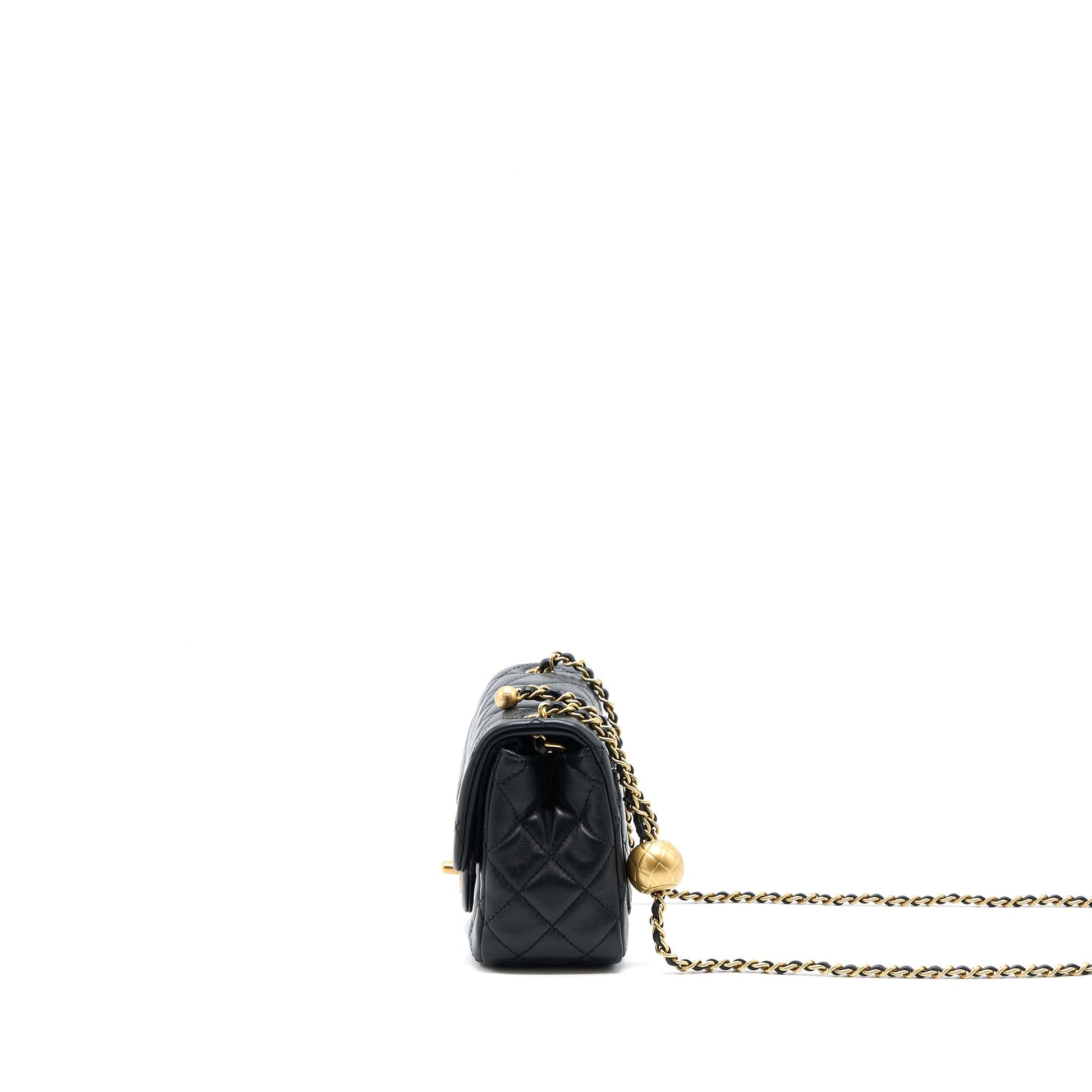Chanel Pearl Crush Square Flap Lambskin Brushed Black Shoulder Bag