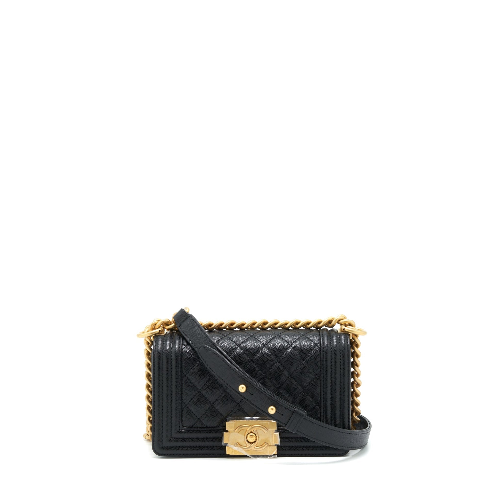 Chanel Boy Caviar Brushed GHW Microchip Black Small Handbag