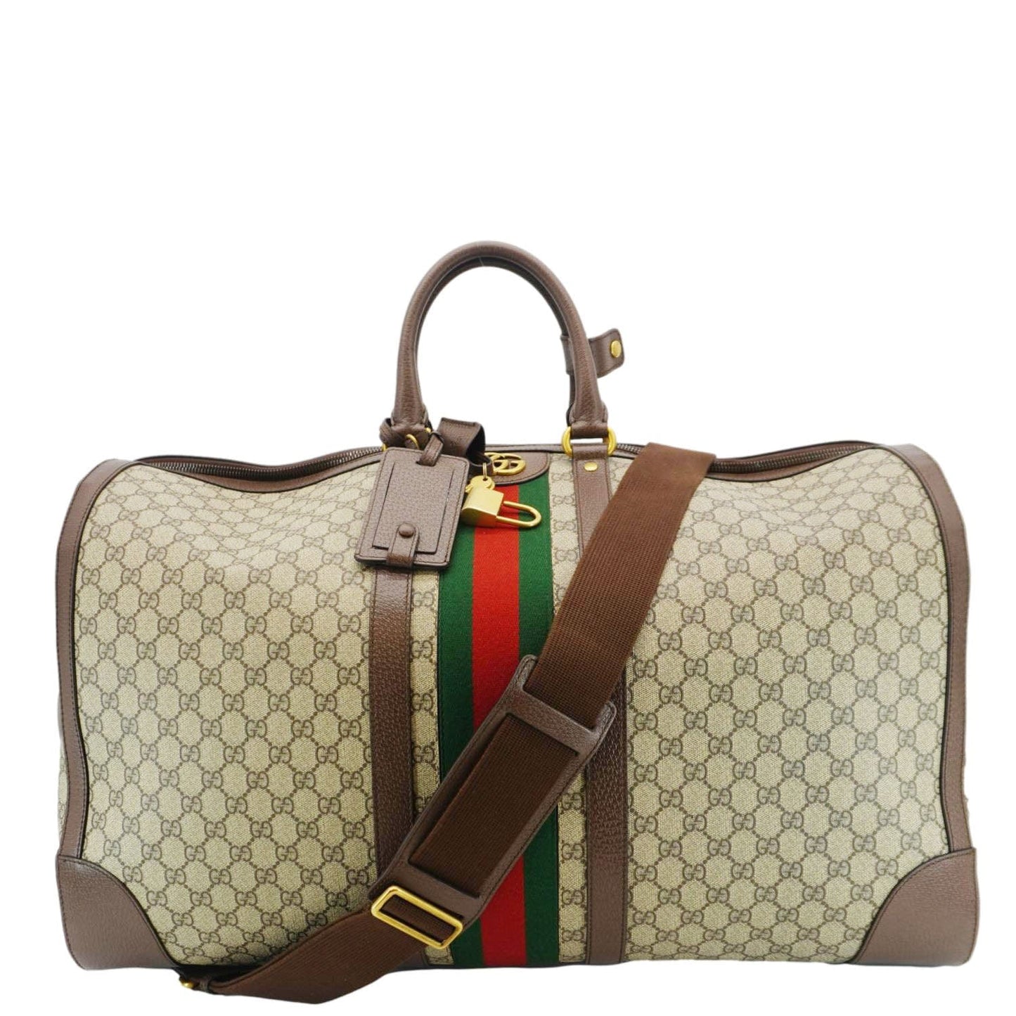 Gucci Savoy Web Maxi Supreme Duffle Bag Canvas Beige Travel Bag
