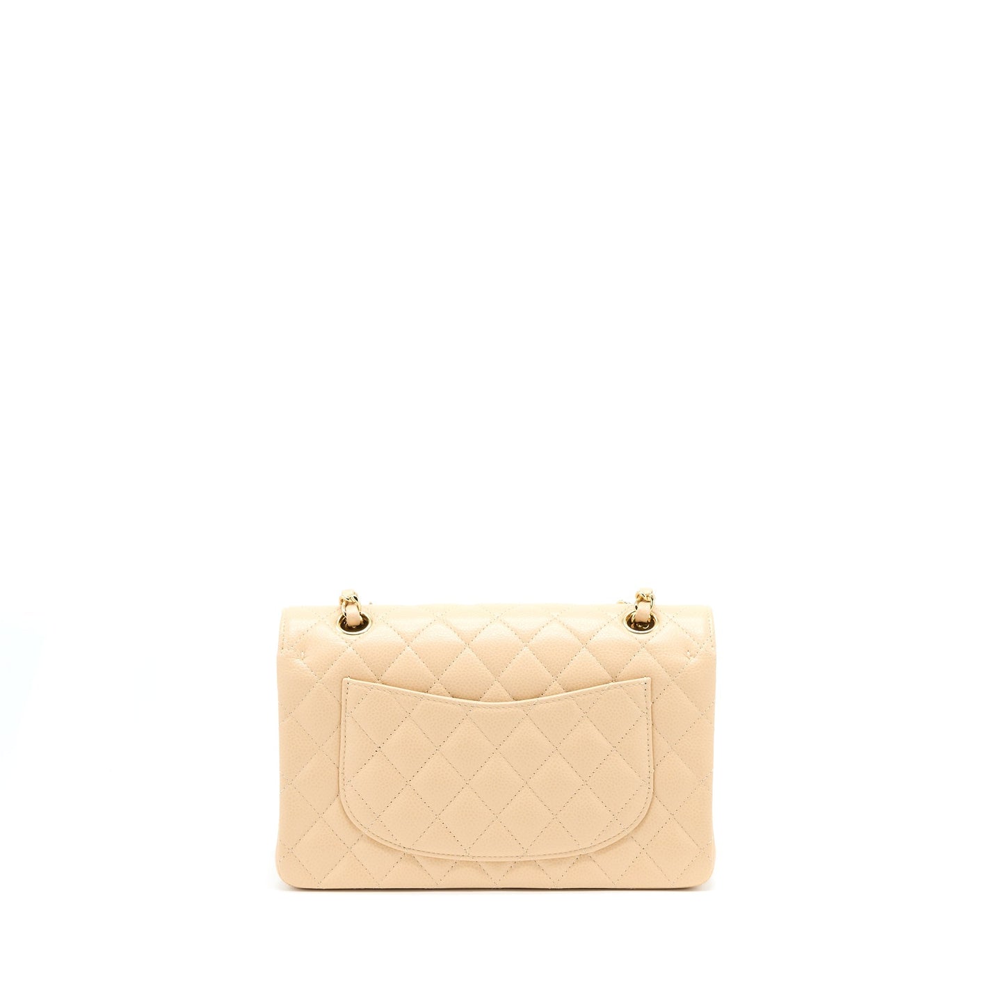 Chanel Classic Double Flap Caviar GHW Microchip Beige Small Shoulder Bag