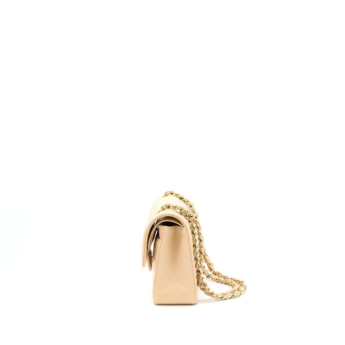 Chanel Classic Double Flap Caviar GHW Microchip Beige Small Shoulder Bag