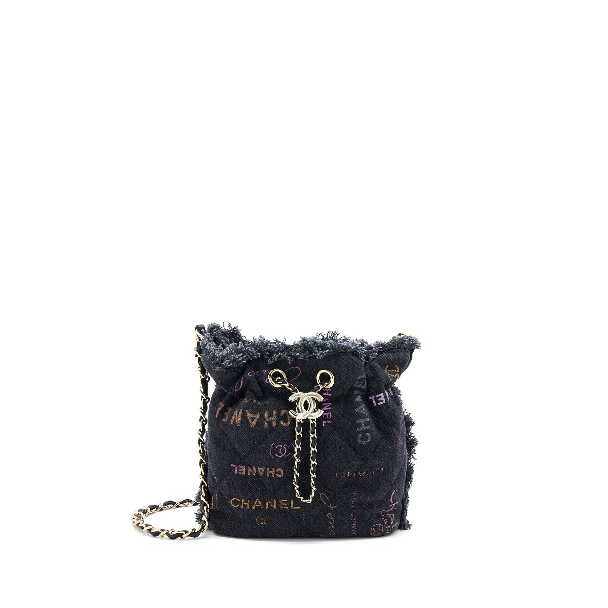 Chanel 22P Denim Bucket GHW Microchip Black Small Bucket Bag