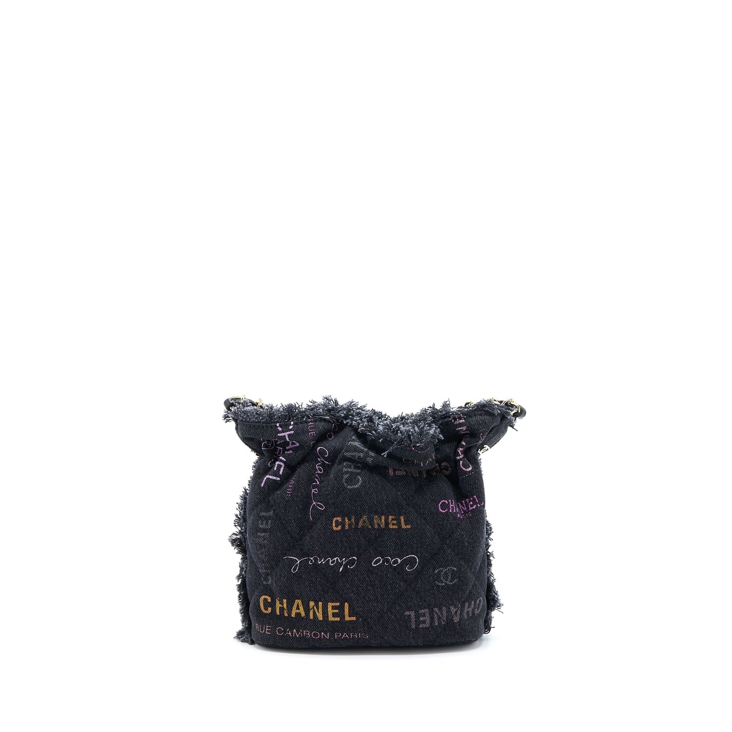 Chanel 22P Denim Bucket GHW Microchip Black Small Bucket Bag