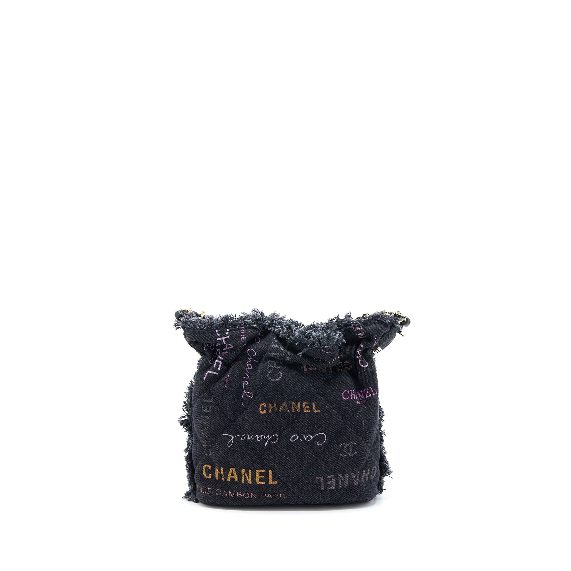 Chanel 22P Denim Bucket GHW Microchip Black Small Bucket Bag