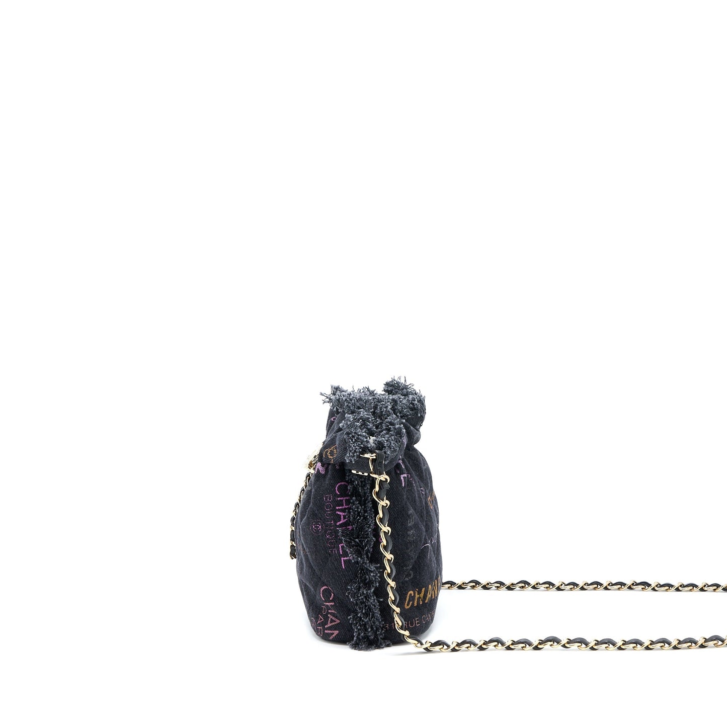 Chanel 22P Denim Bucket GHW Microchip Black Small Bucket Bag
