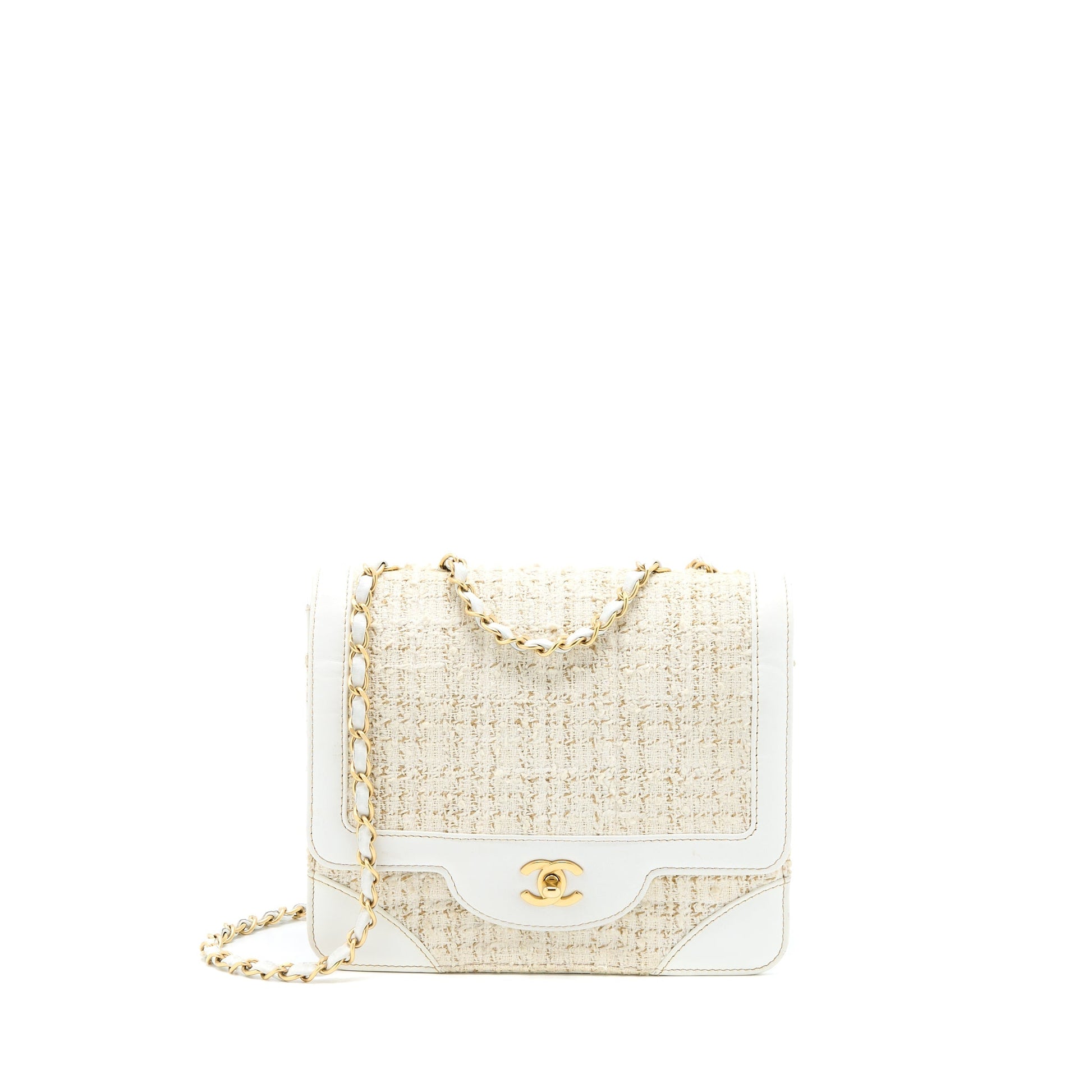 Chanel Flap Tweed GHW White Leather Shoulder Bag