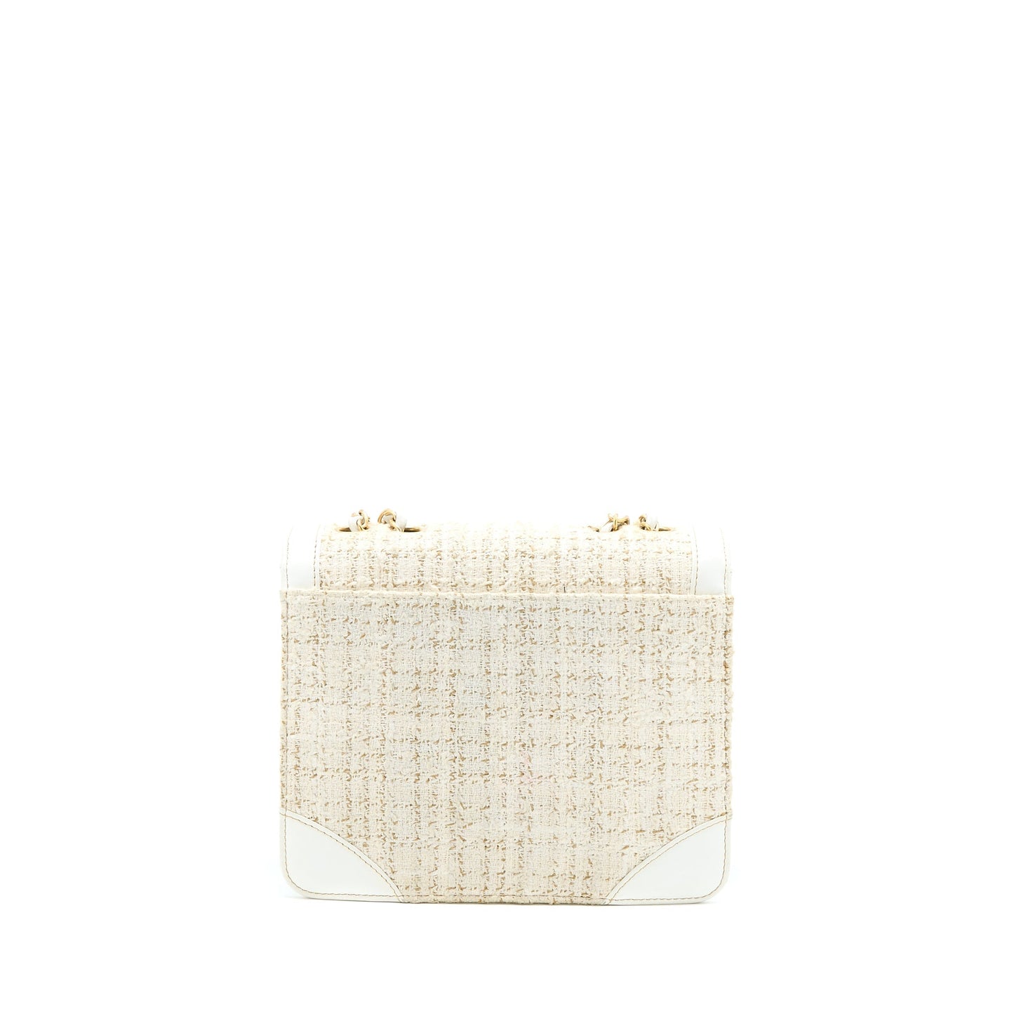 Chanel Flap Tweed GHW White Leather Shoulder Bag