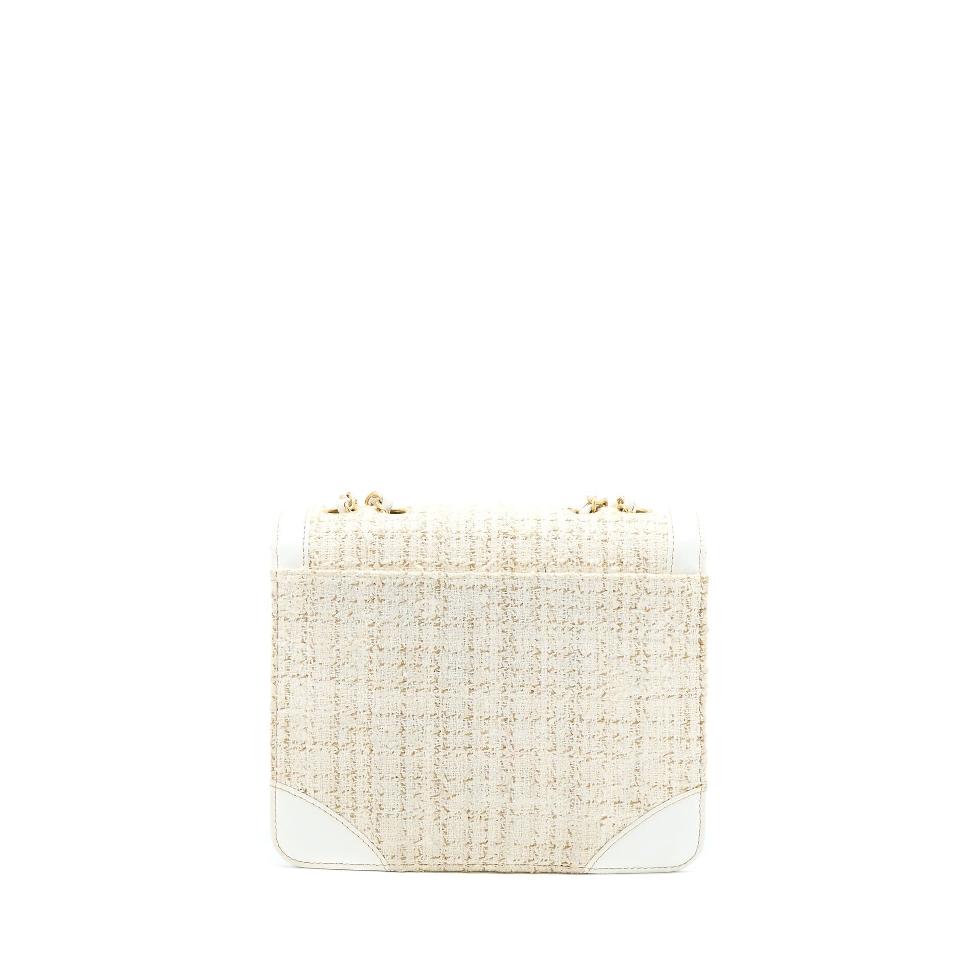 Chanel Flap Tweed GHW White Leather Shoulder Bag