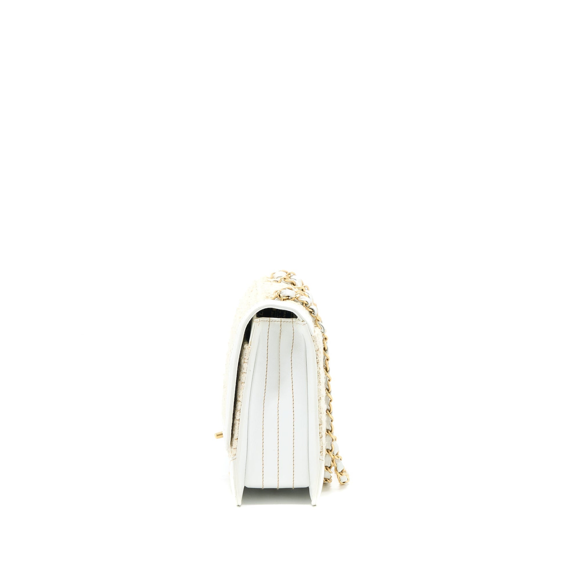 Chanel Flap Tweed GHW White Leather Shoulder Bag