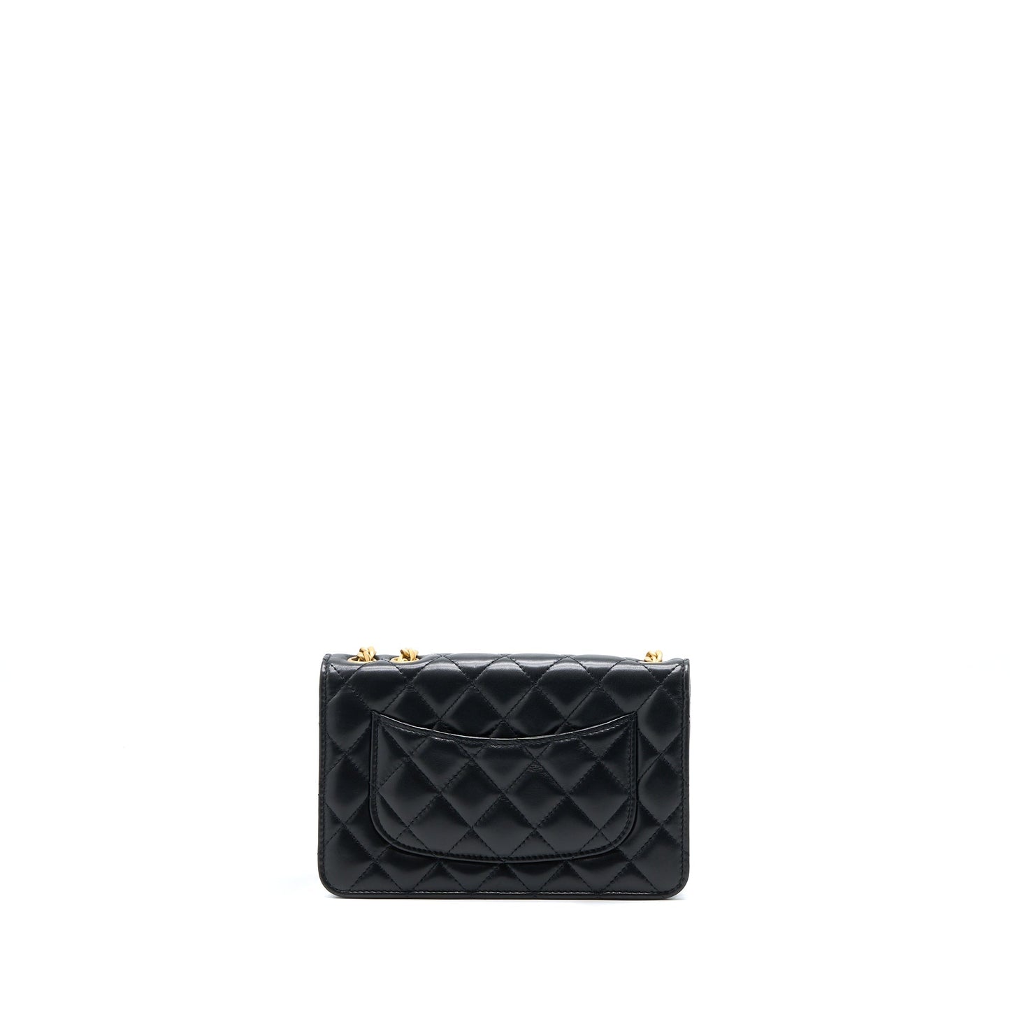 Chanel 22K Pillar On Lambskin Brushed GHW Black Gold Wallet Case Brushed Ghwmicrochip