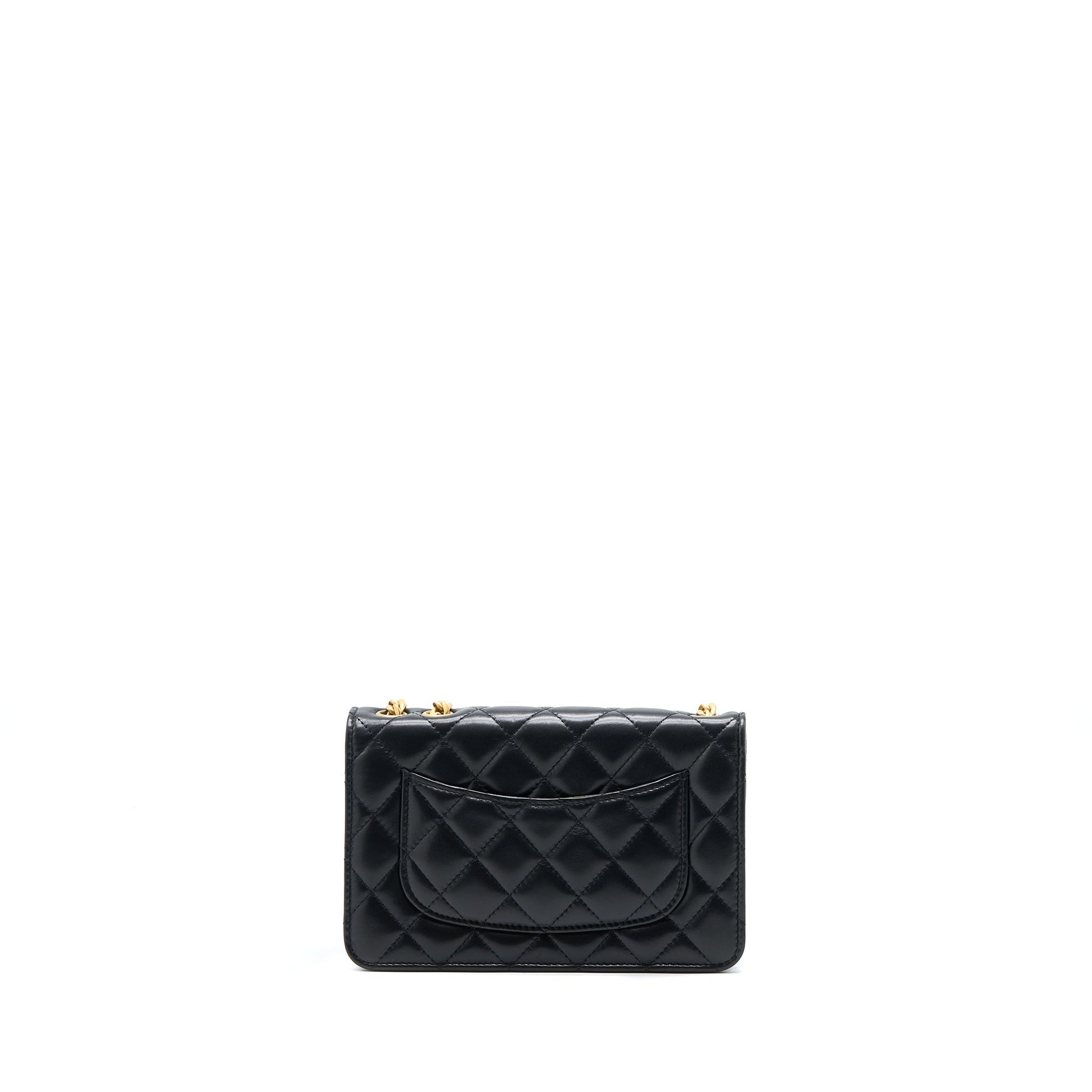 Chanel 22K Pillar On Lambskin Brushed GHW Black Gold Wallet Case Brushed Ghwmicrochip