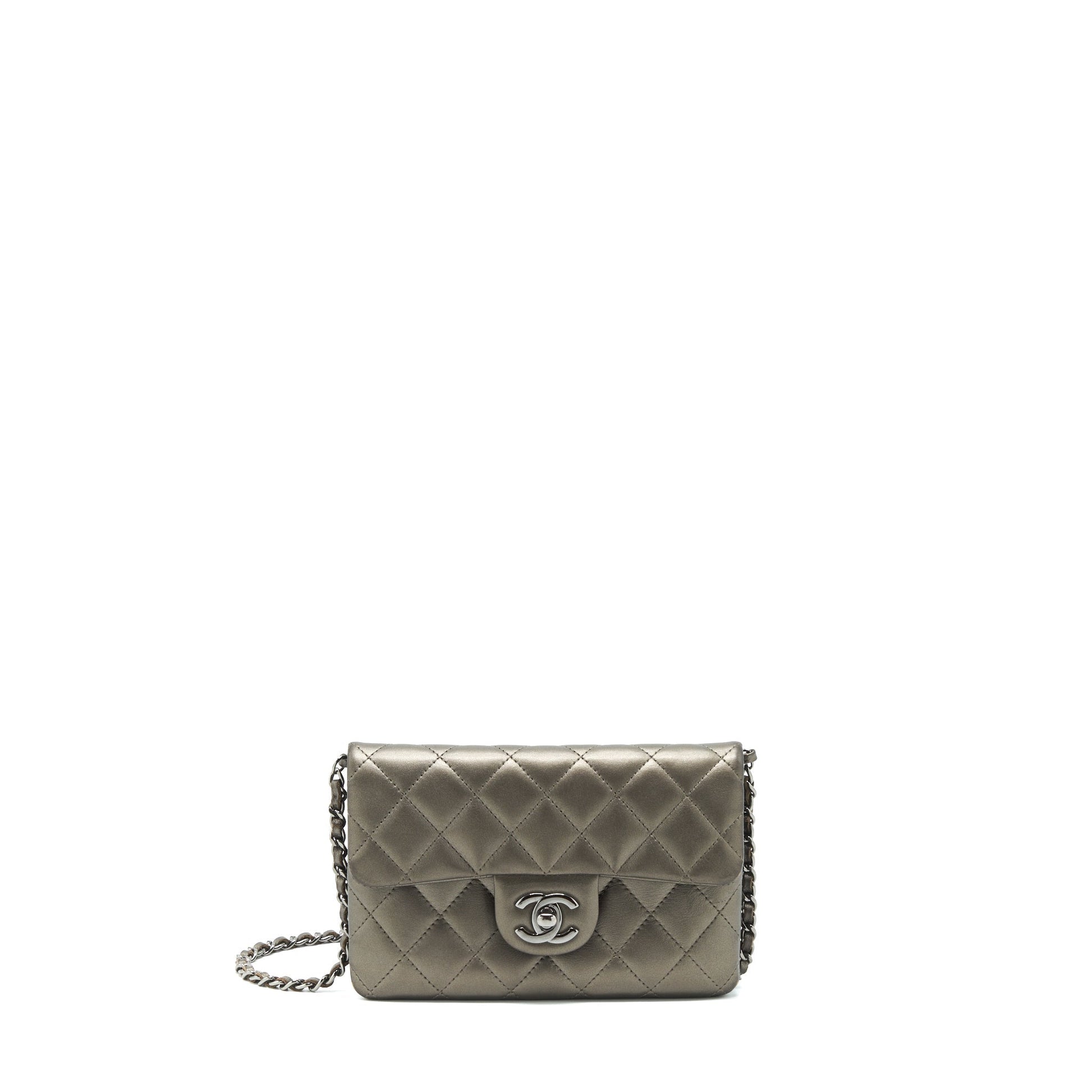 Chanel Flap Zippy Lambskin rdware Grey Mini Bag