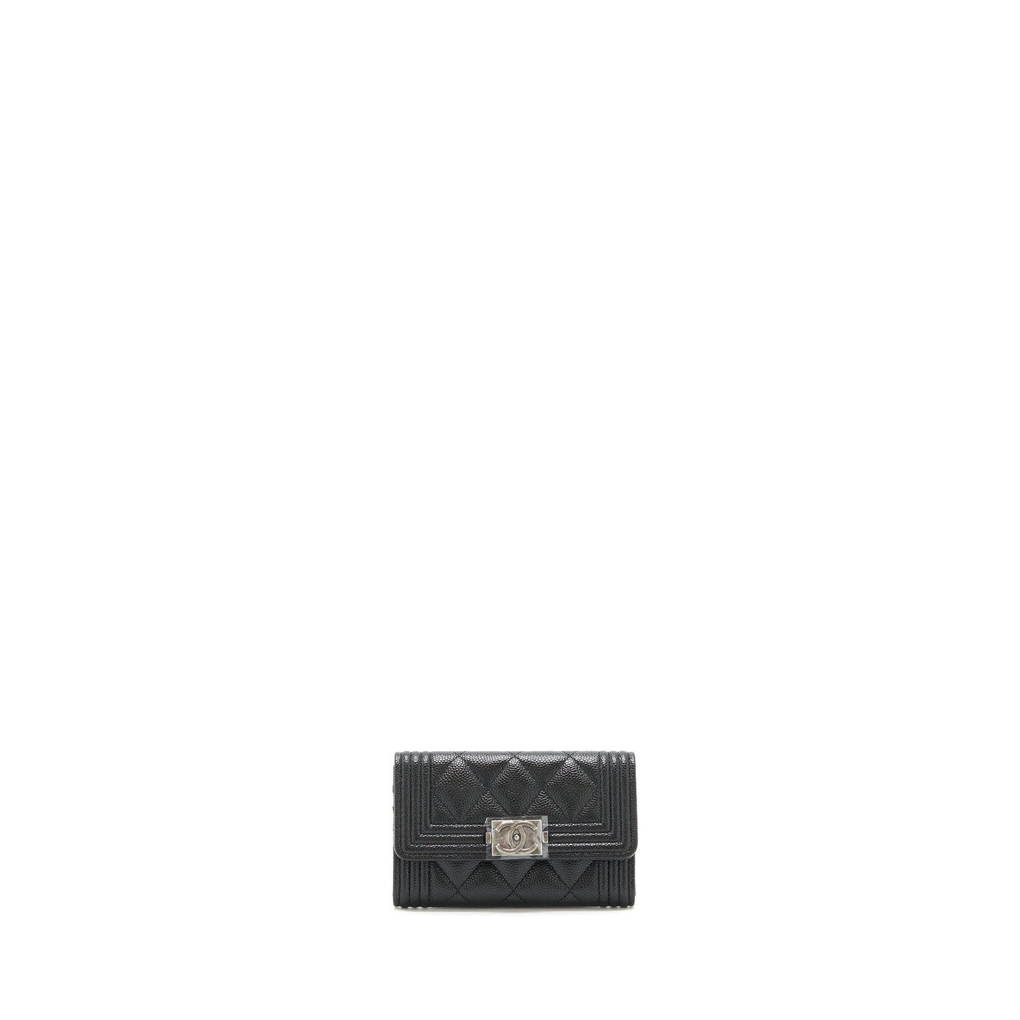 Chanel Boy Cardholder Caviar Ruthenium SHW Black Wallet Case