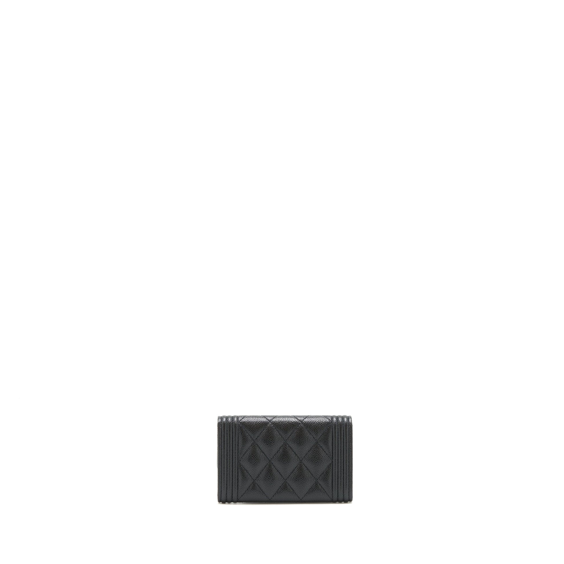 Chanel Boy Cardholder Caviar Ruthenium SHW Black Wallet Case