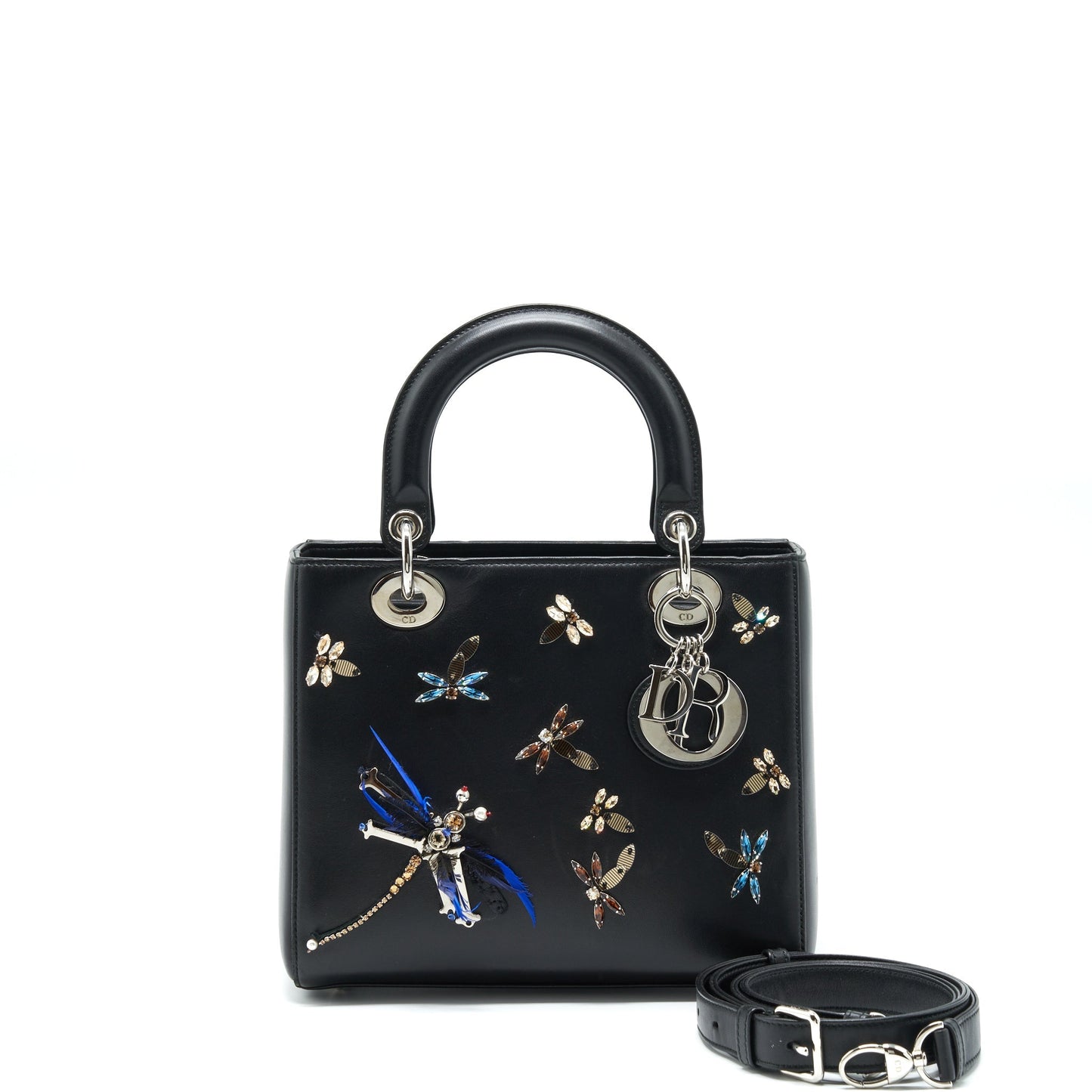 Dior Lady Limited Edition Lambskin Multicolor Handbag Black Medium Travel Bag