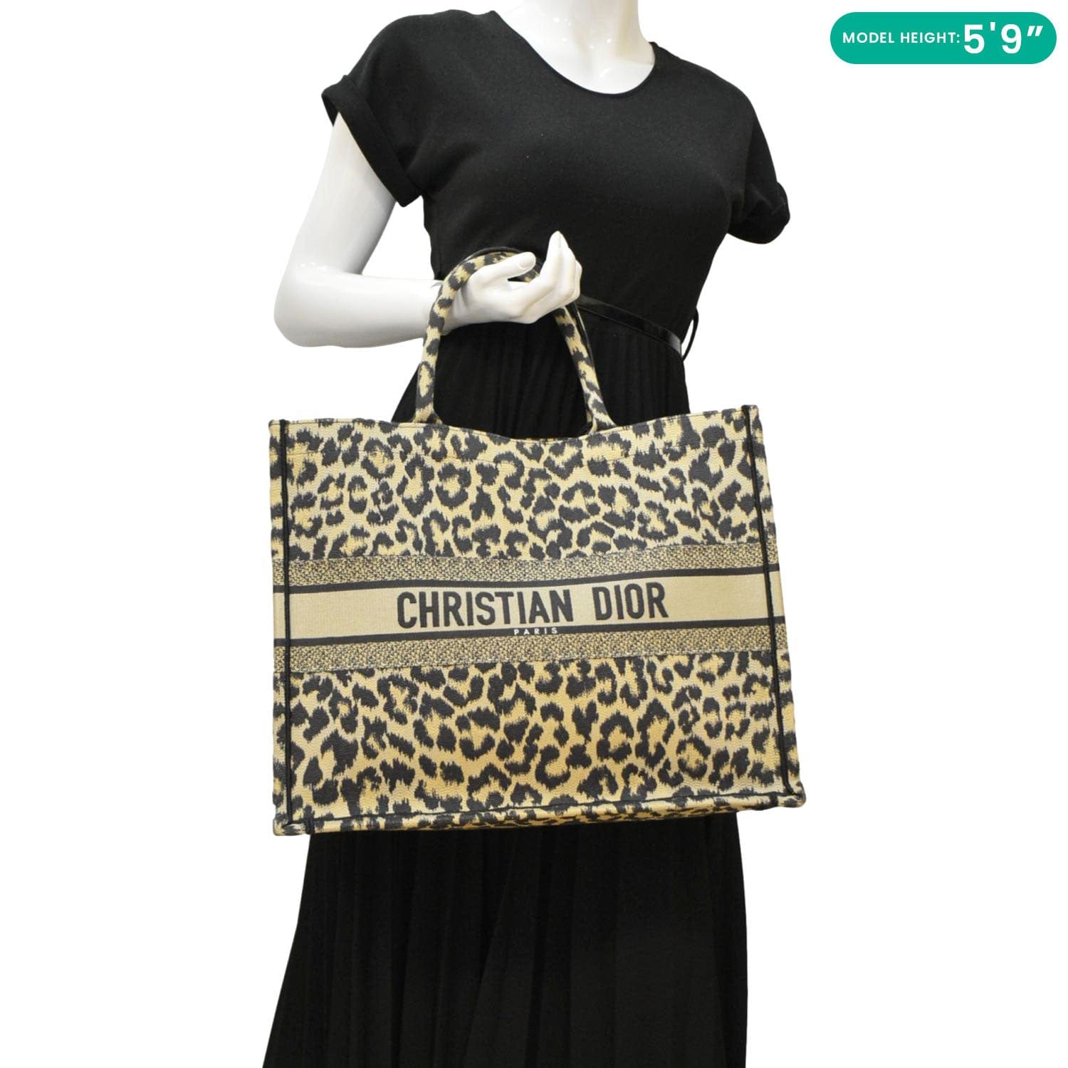 Dior Leopard Book Mizza Tote Bag Beige Medium Embroidered