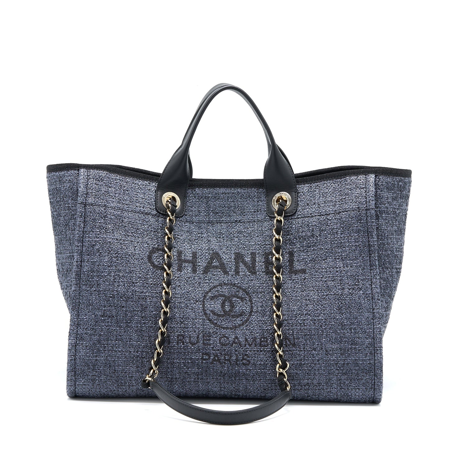 Chanel Deauville Tweed Dark LGHW Microchip Black Grey Tote Bag