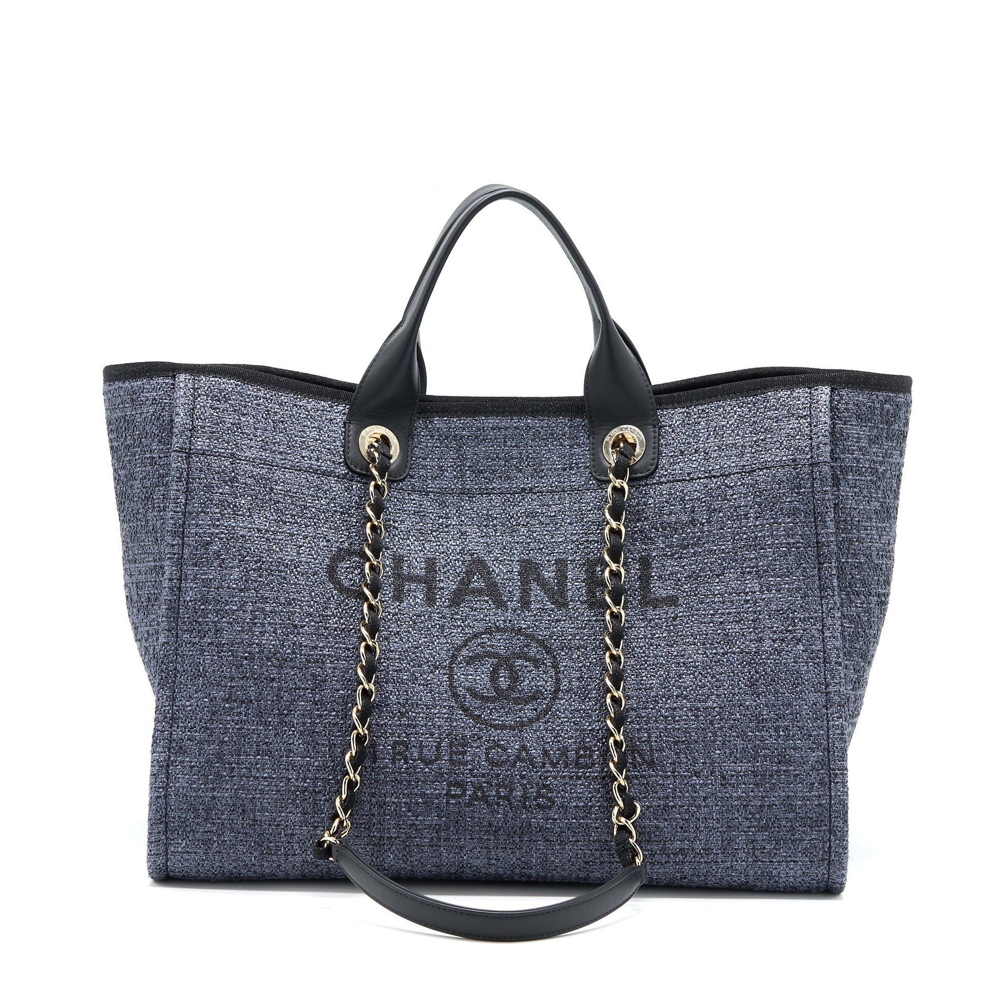 Chanel Deauville Tweed Dark LGHW Microchip Black Grey Tote Bag
