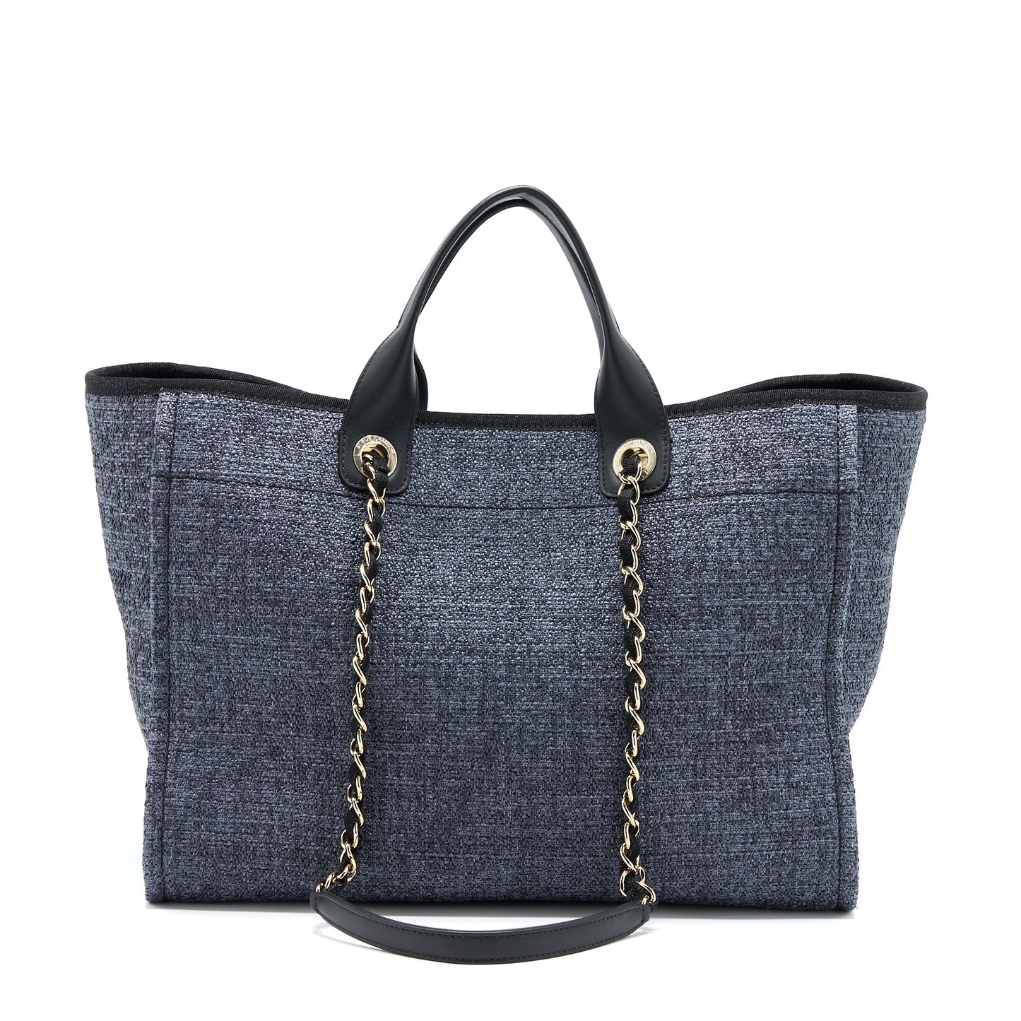 Chanel Deauville Tweed Dark LGHW Microchip Black Grey Tote Bag