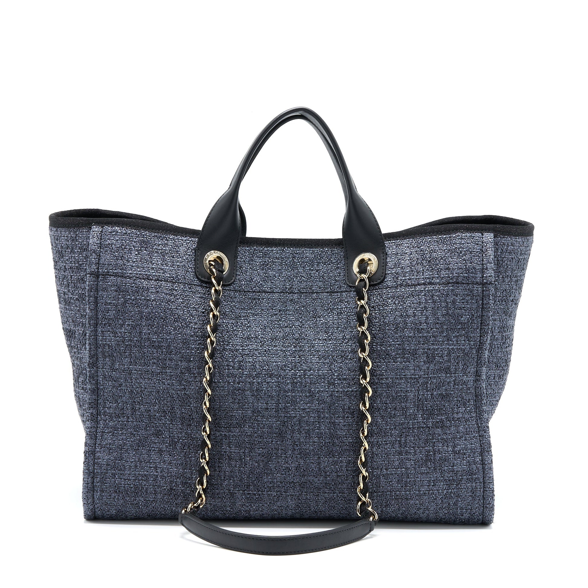 Chanel Deauville Tweed Dark LGHW Microchip Black Grey Tote Bag