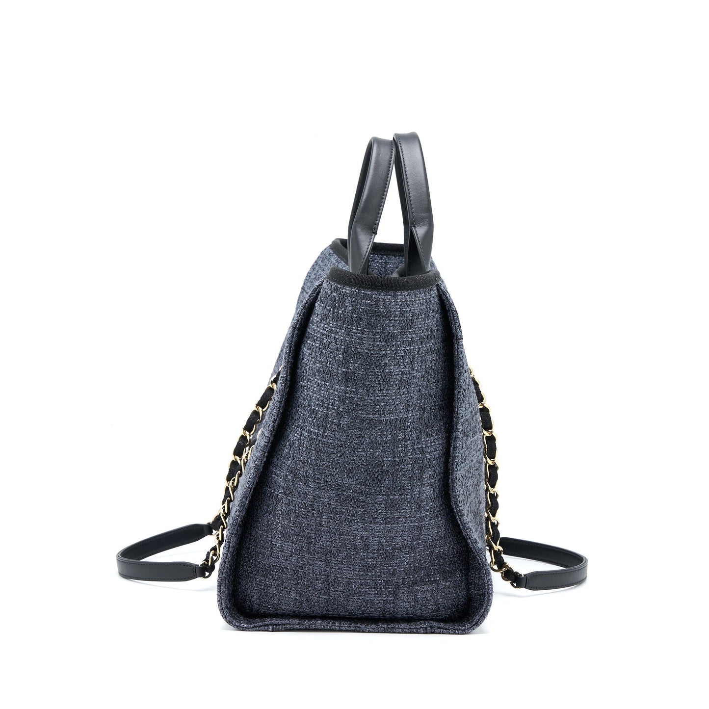 Chanel Deauville Tweed Dark LGHW Microchip Black Grey Tote Bag