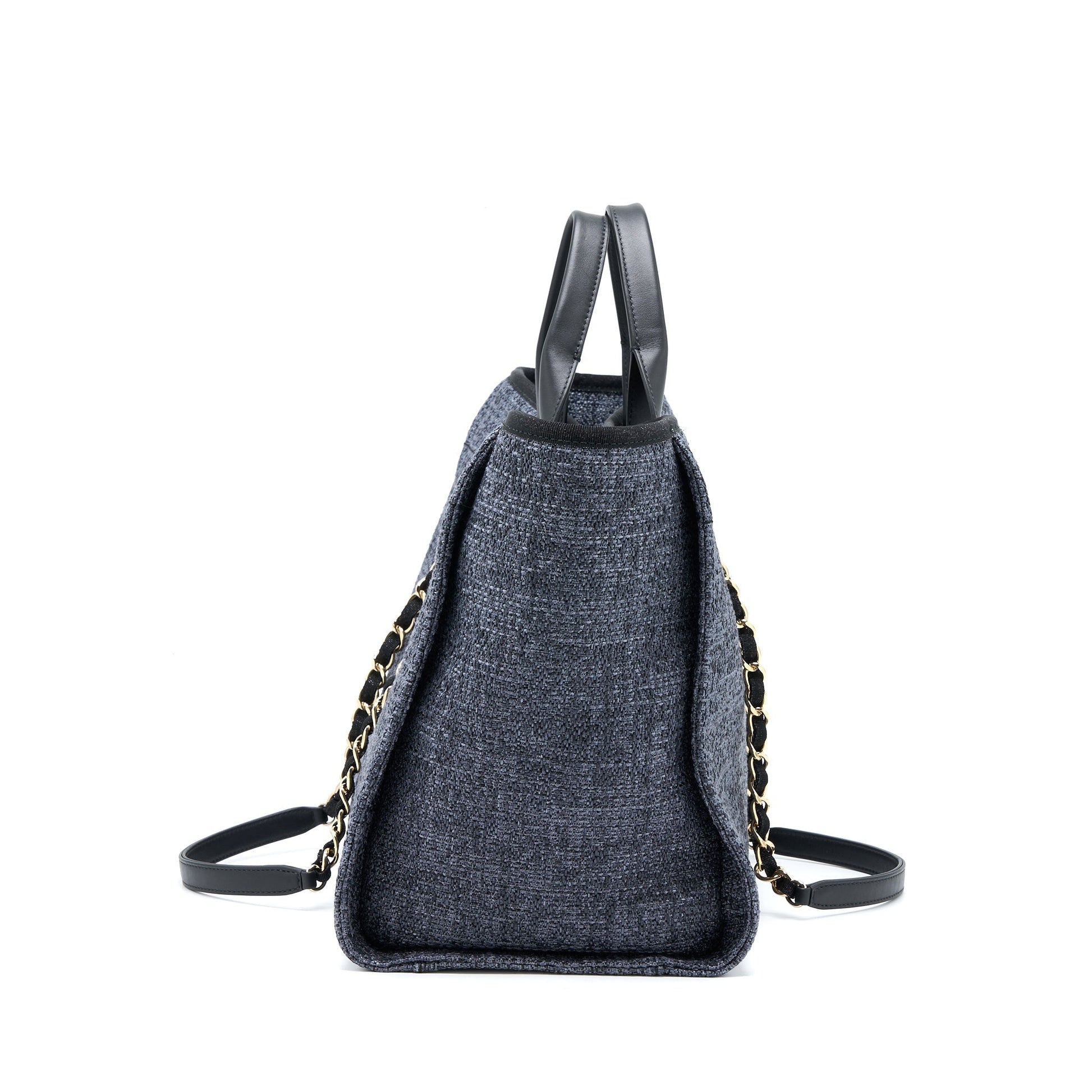 Chanel Deauville Tweed Dark LGHW Microchip Black Grey Tote Bag