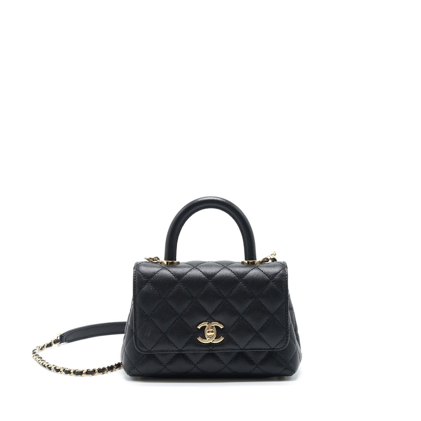 Chanel Coco Handle 20cm Caviar LGHW Microchip Black Mini Bag