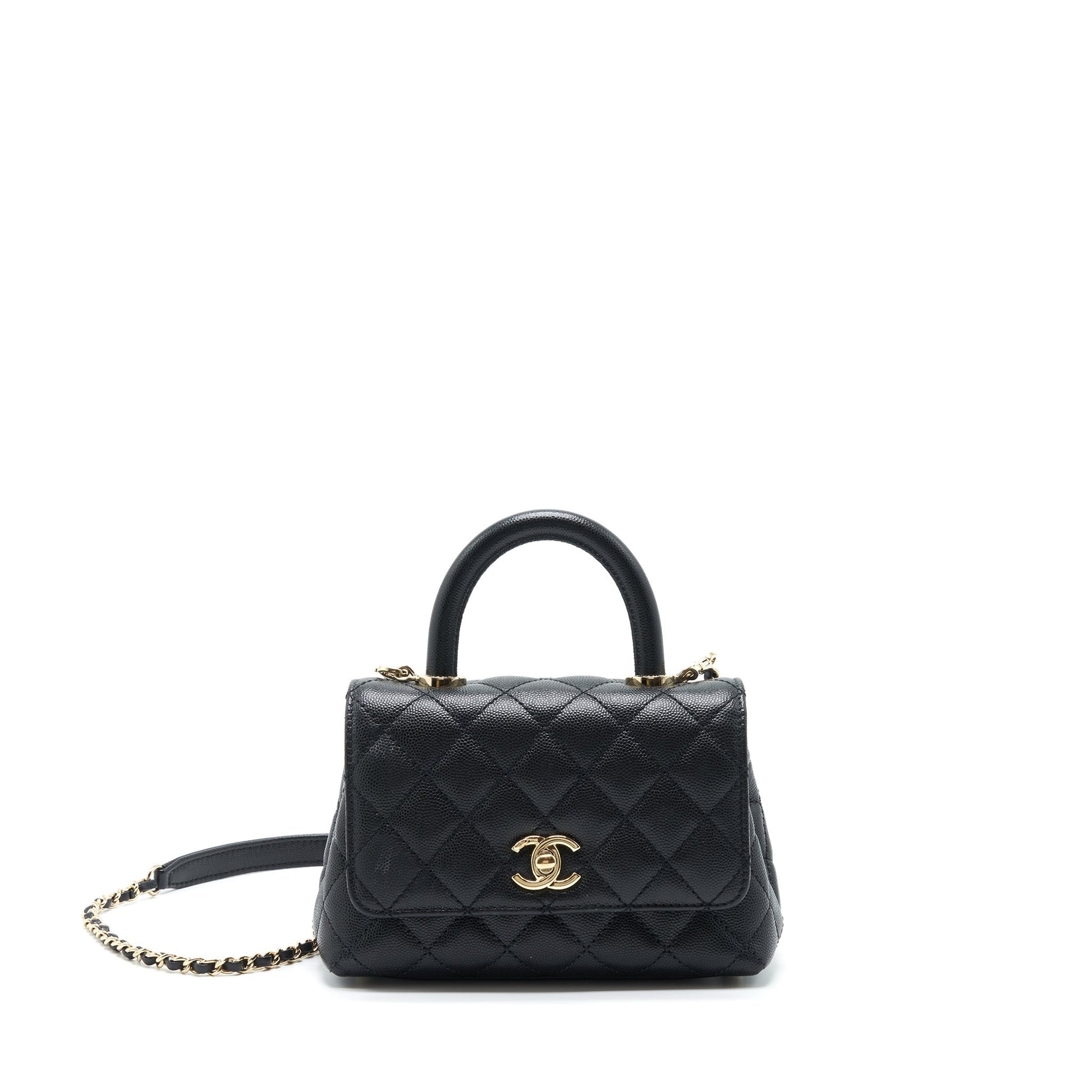 Chanel Coco Handle 20cm Caviar LGHW Microchip Black Mini Bag