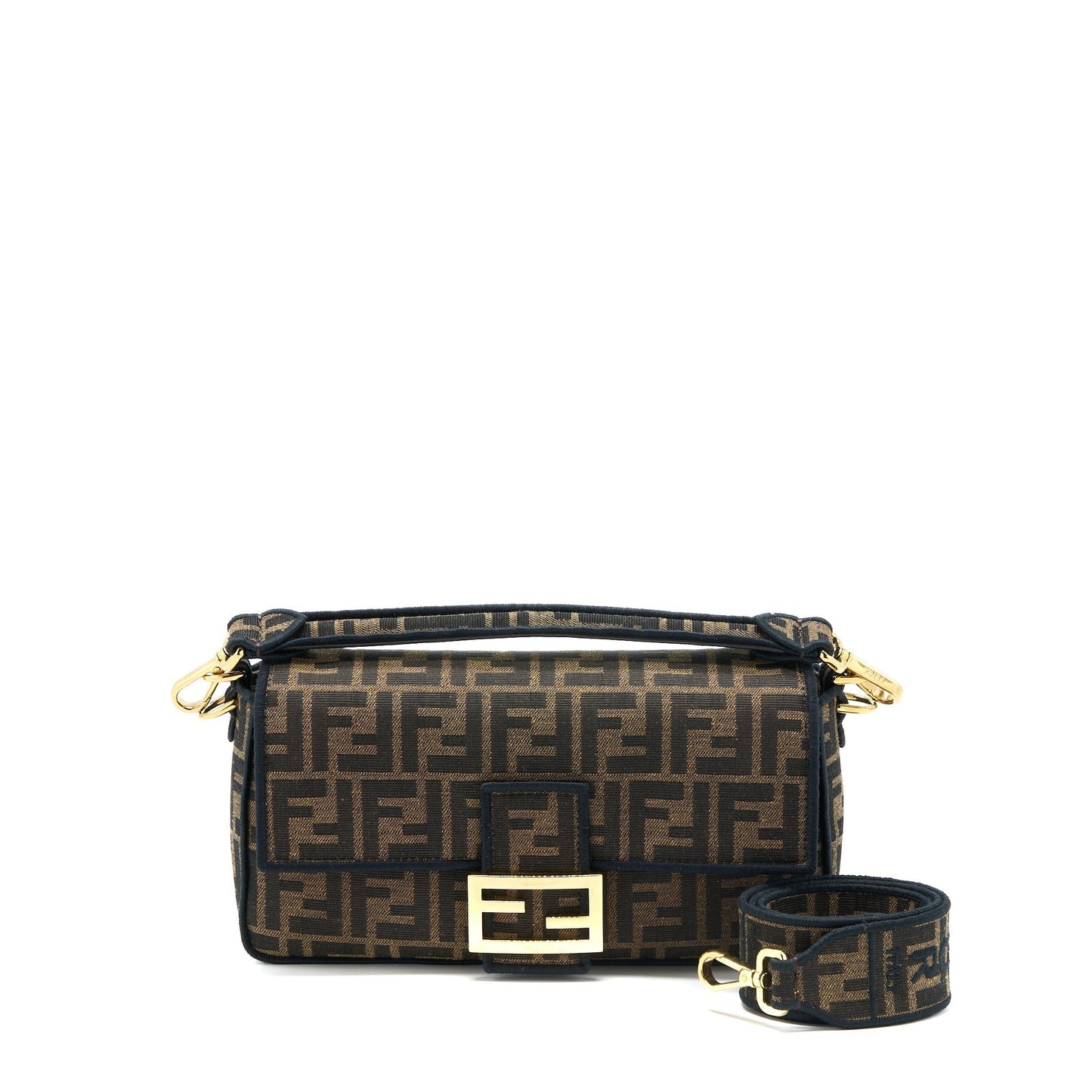 Fendi Baguette Purse Jacquard Fabric Brown Shoulder Bag