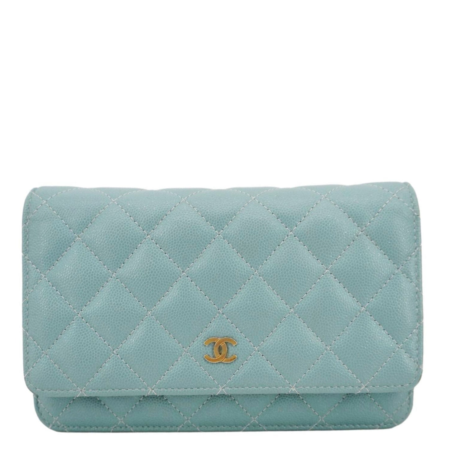 Chanel On Quilted Caviar Sea Leather Lambskin Green Wallet Case