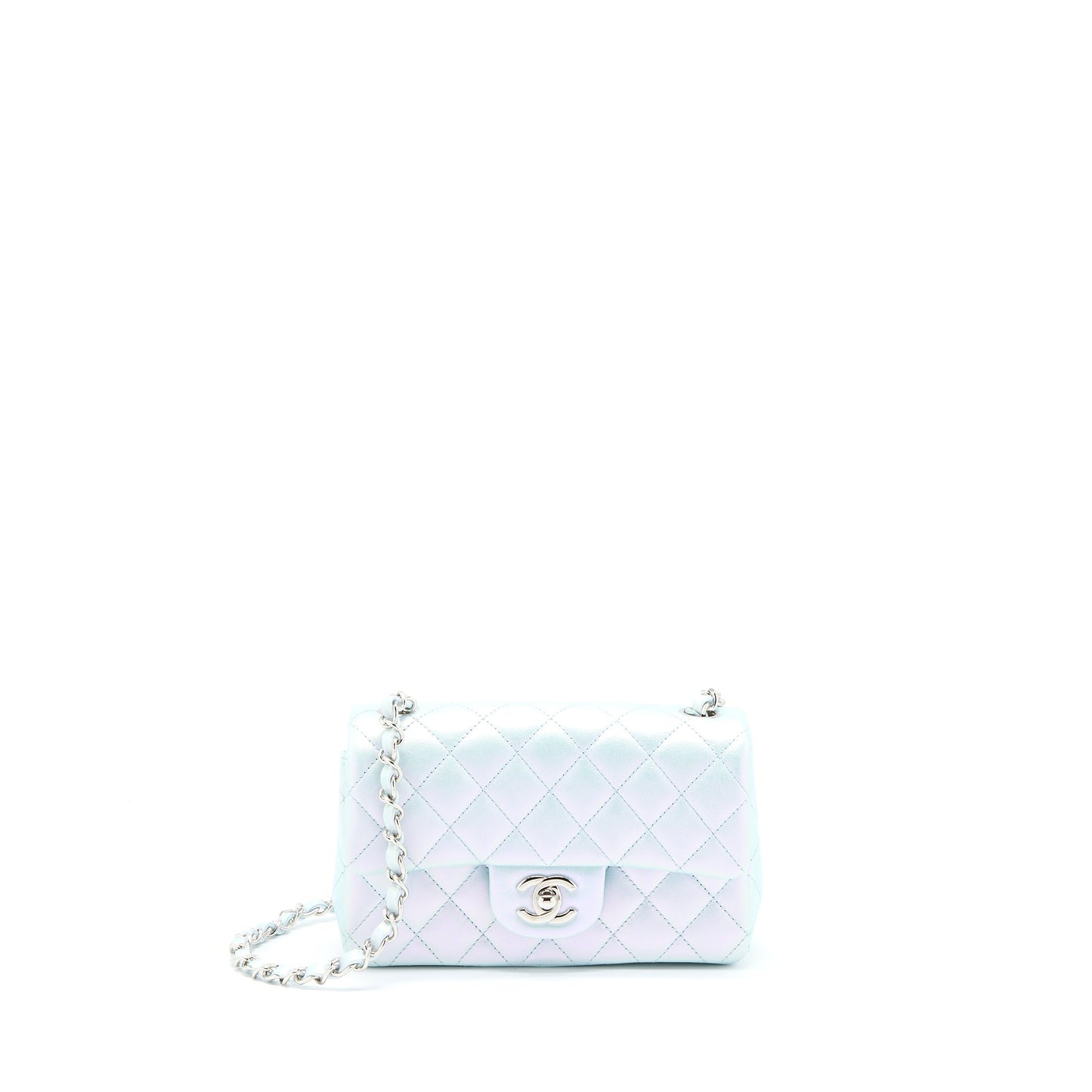 Chanel 21K Rectangular Flap Calfskin Iridescent Light Blue Shoulder Bag