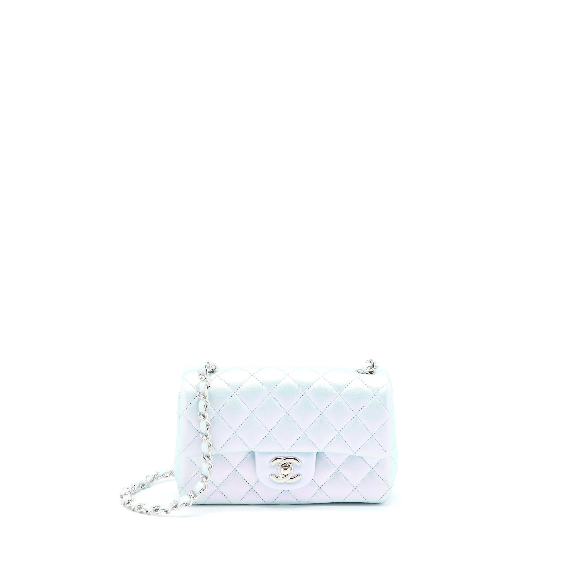 Chanel 21K Rectangular Flap Calfskin Iridescent Light Blue Shoulder Bag