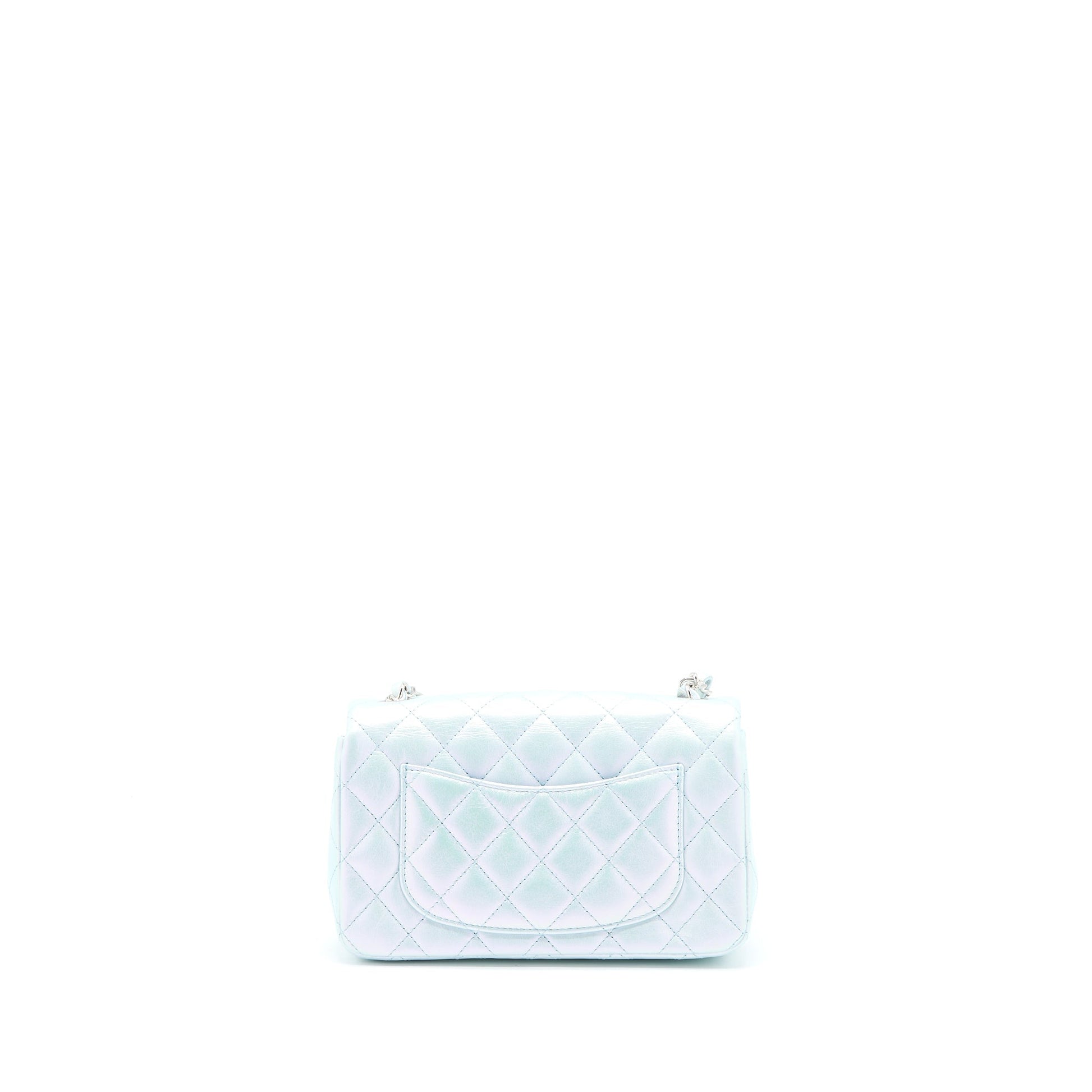 Chanel 21K Rectangular Flap Calfskin Iridescent Light Blue Shoulder Bag