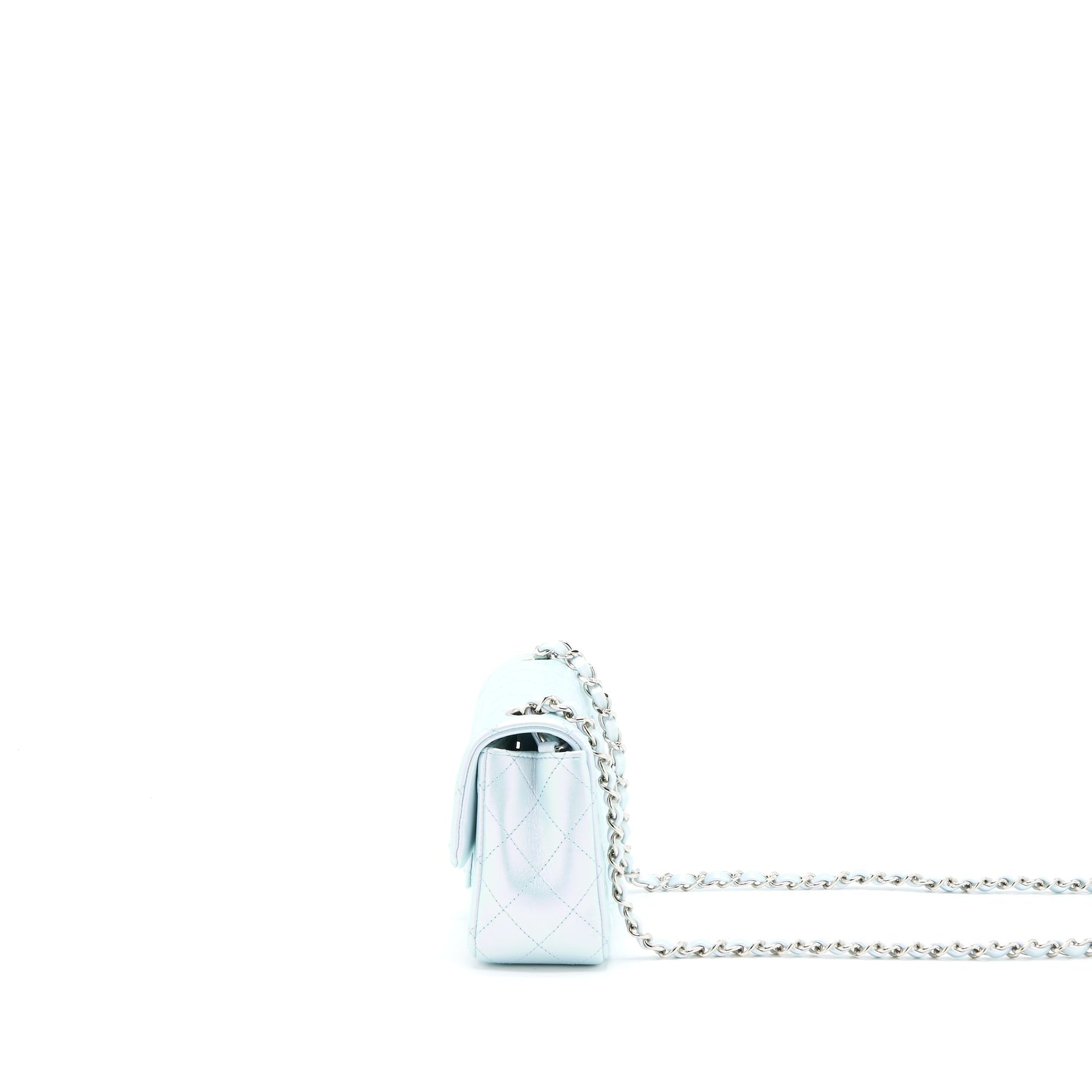 Chanel 21K Rectangular Flap Calfskin Iridescent Light Blue Shoulder Bag
