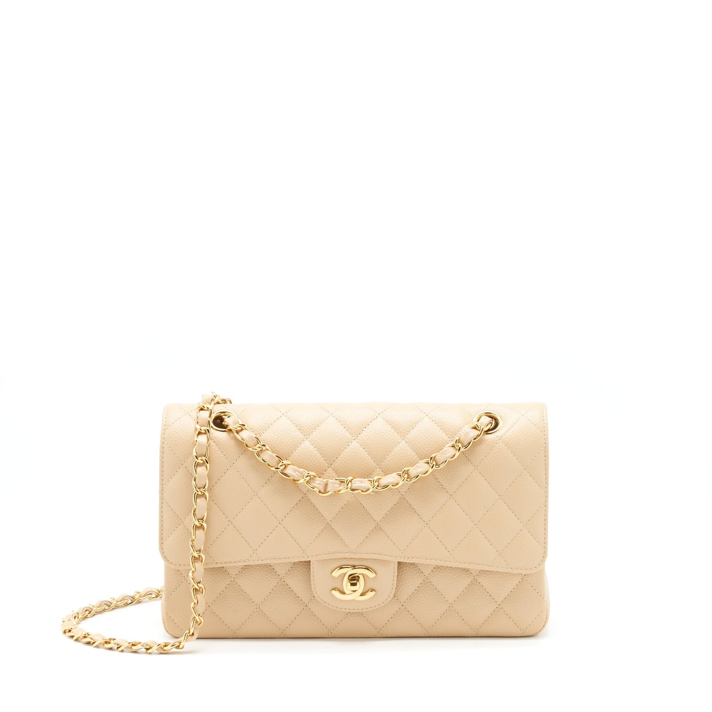 Chanel Classic Double Flap Caviar LGHW Beige Shoulder Bag
