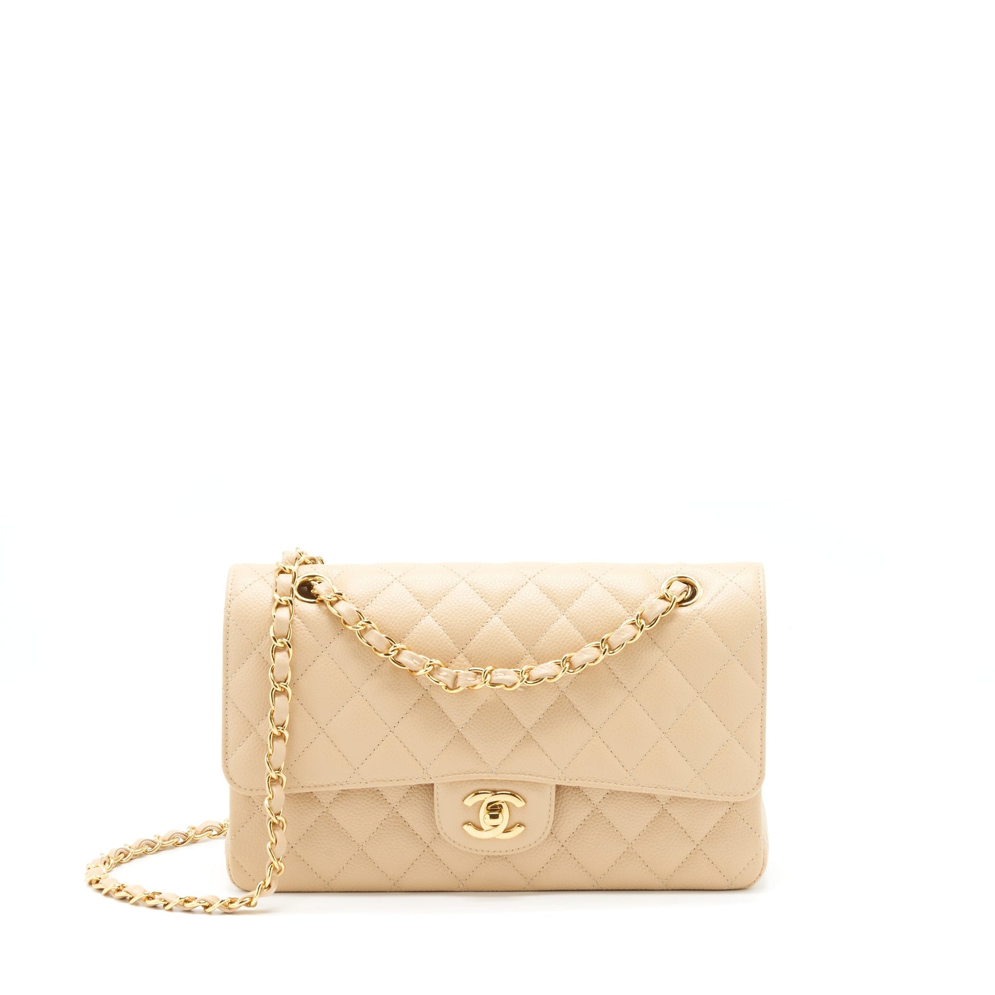 Chanel Classic Double Flap Caviar LGHW Beige Shoulder Bag