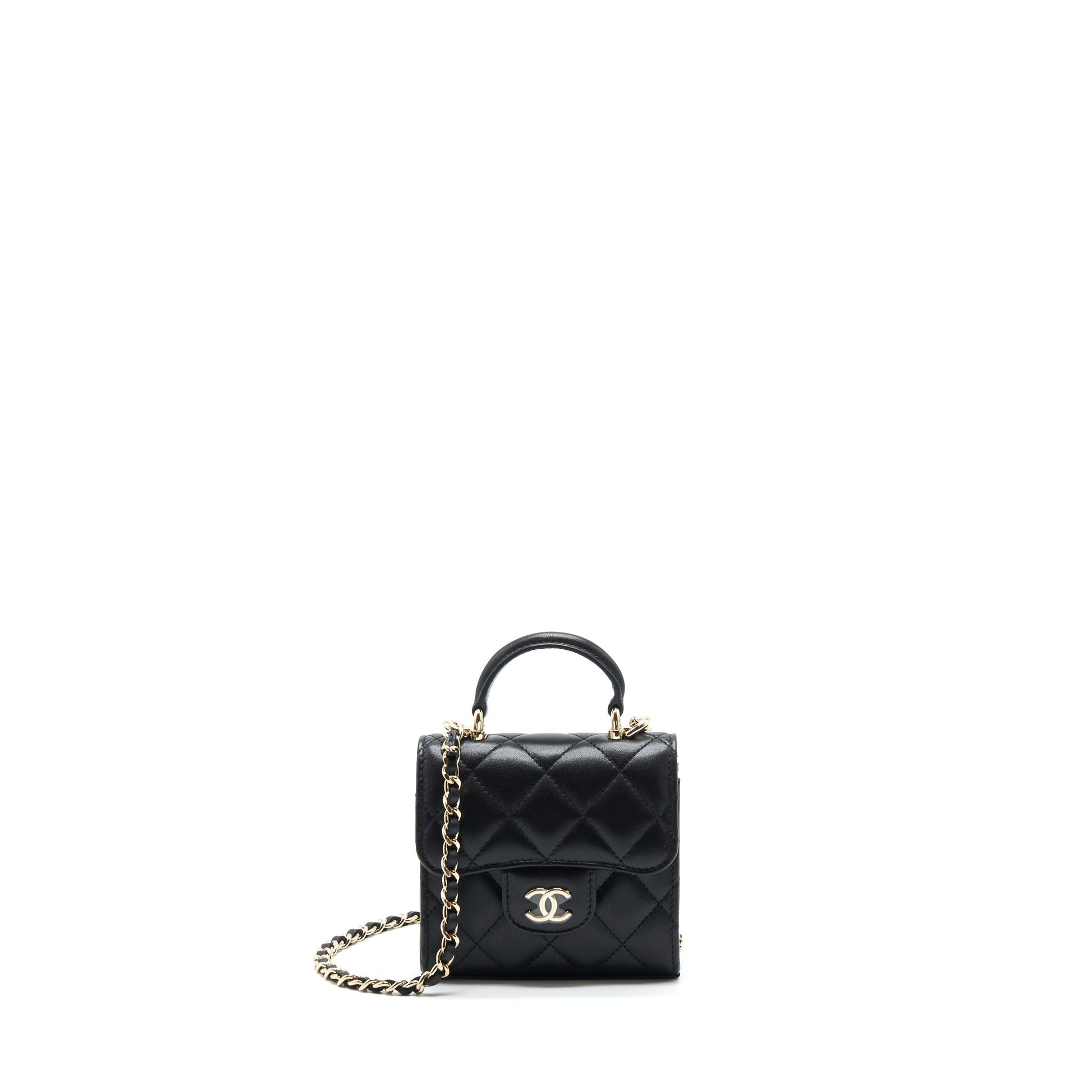 Chanel 22P Top Handle Flap Lambskin LGHW Black Shoulder Bag Lghw 2