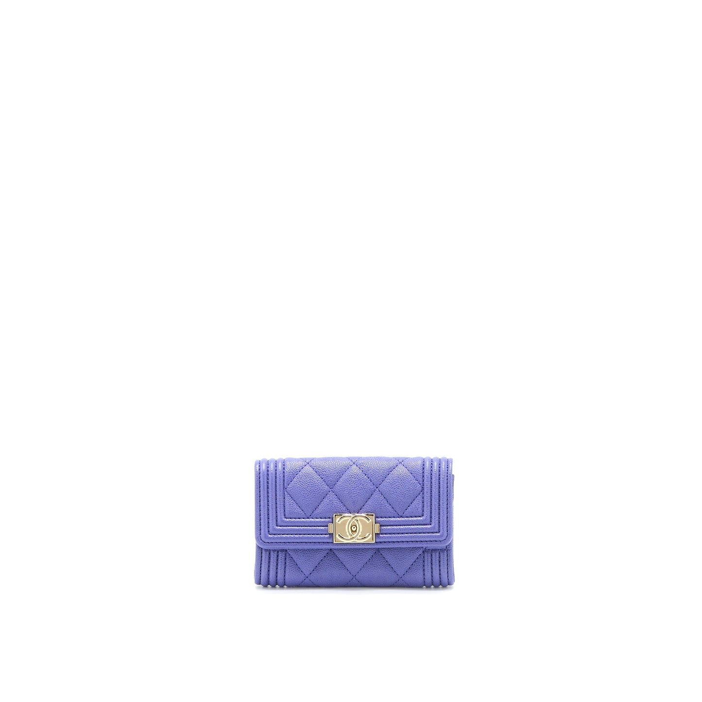 Chanel Boy Card Holder Caviar Purple LGHW Wallet Case