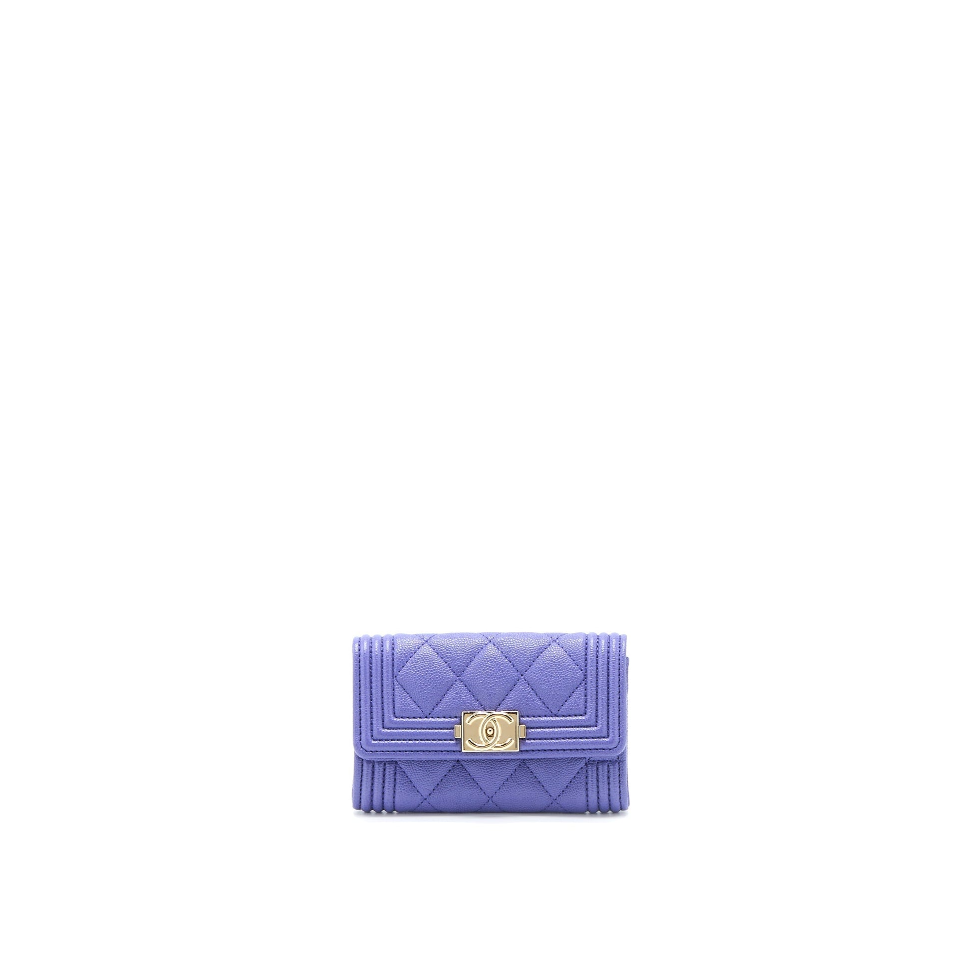 Chanel Boy Card Holder Caviar Purple LGHW Wallet Case
