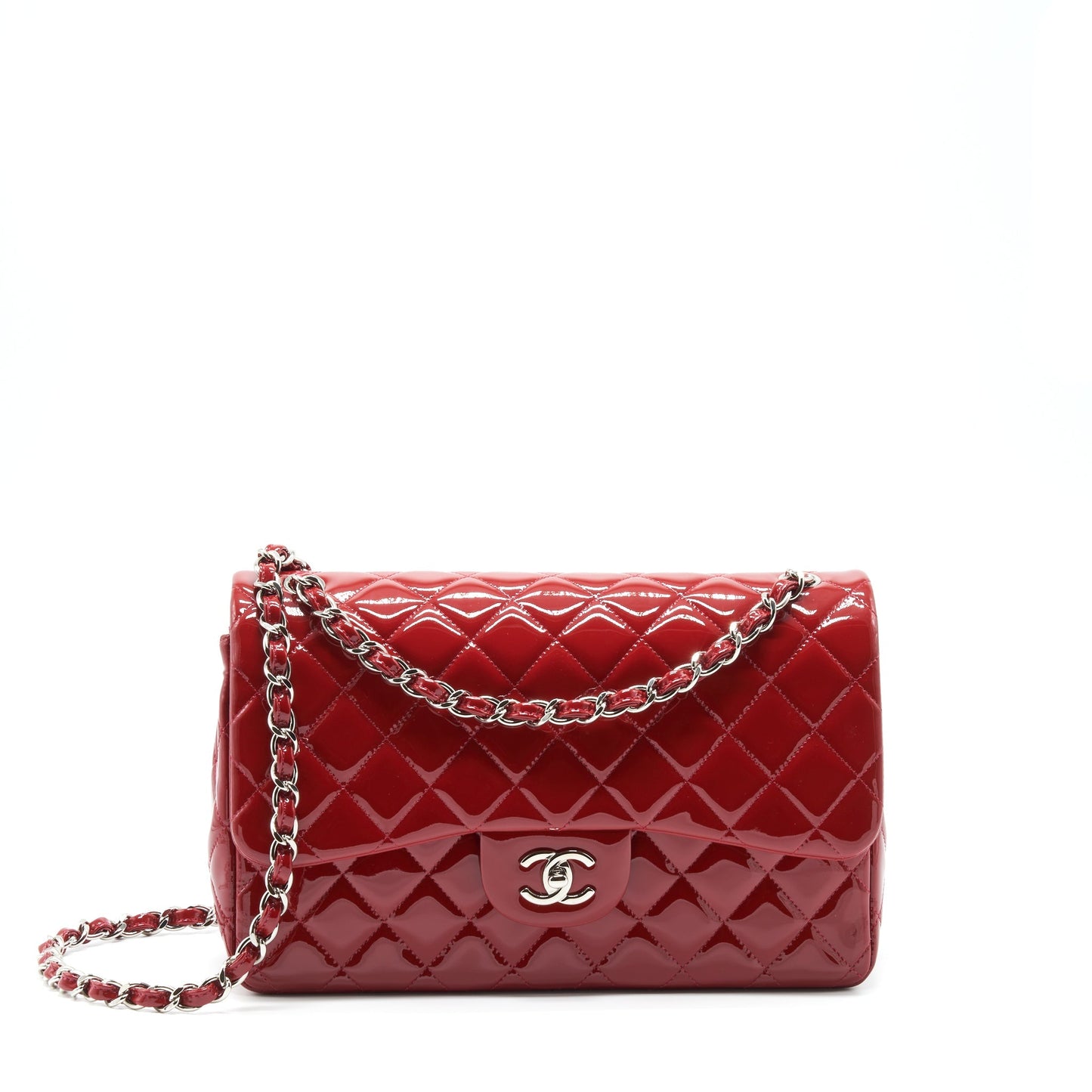 Chanel Jumbo Classic Flap Patent SHW Red Shoulder Bag
