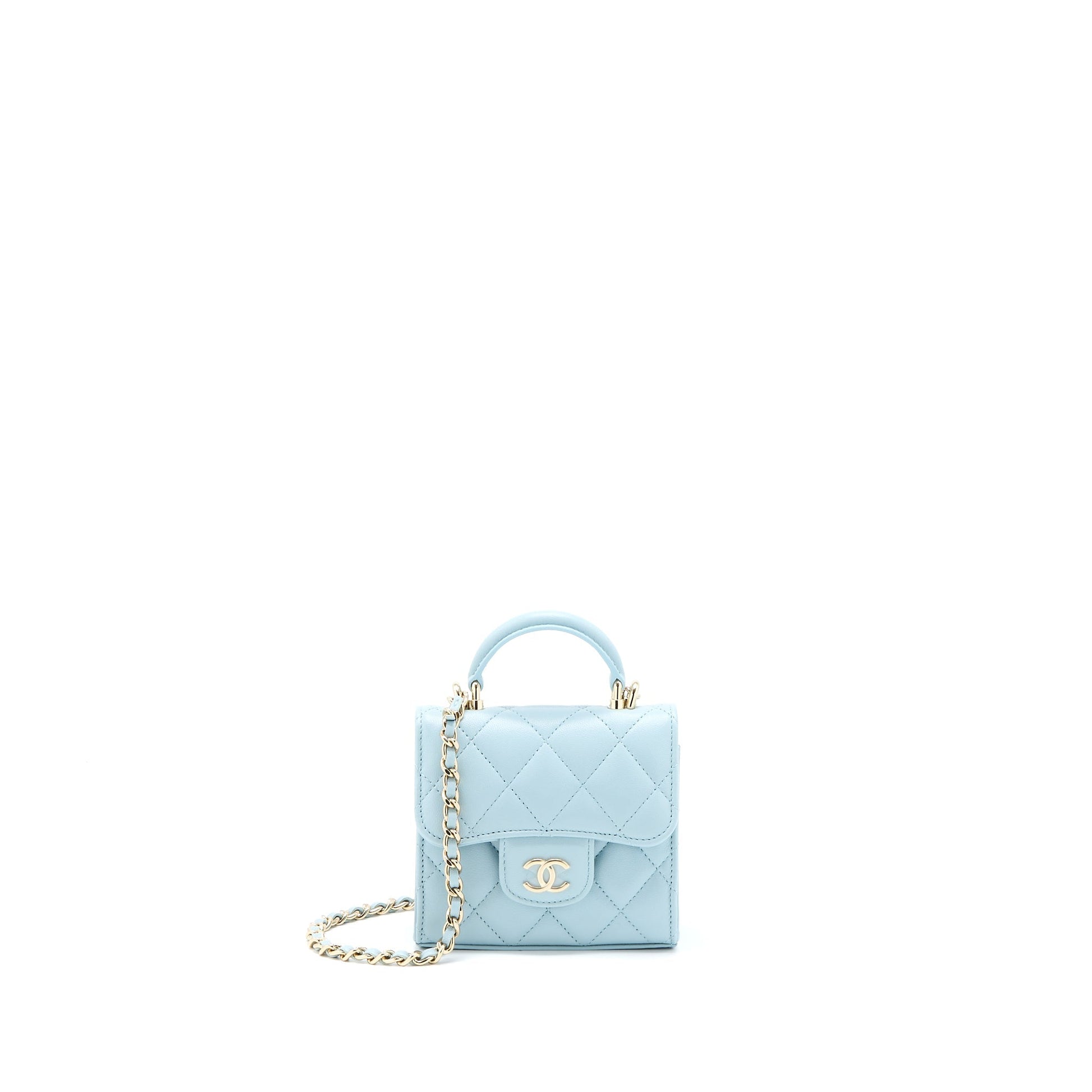 Chanel Top Handle Flap Lambskin Light LGHW Blue Shoulder Bag