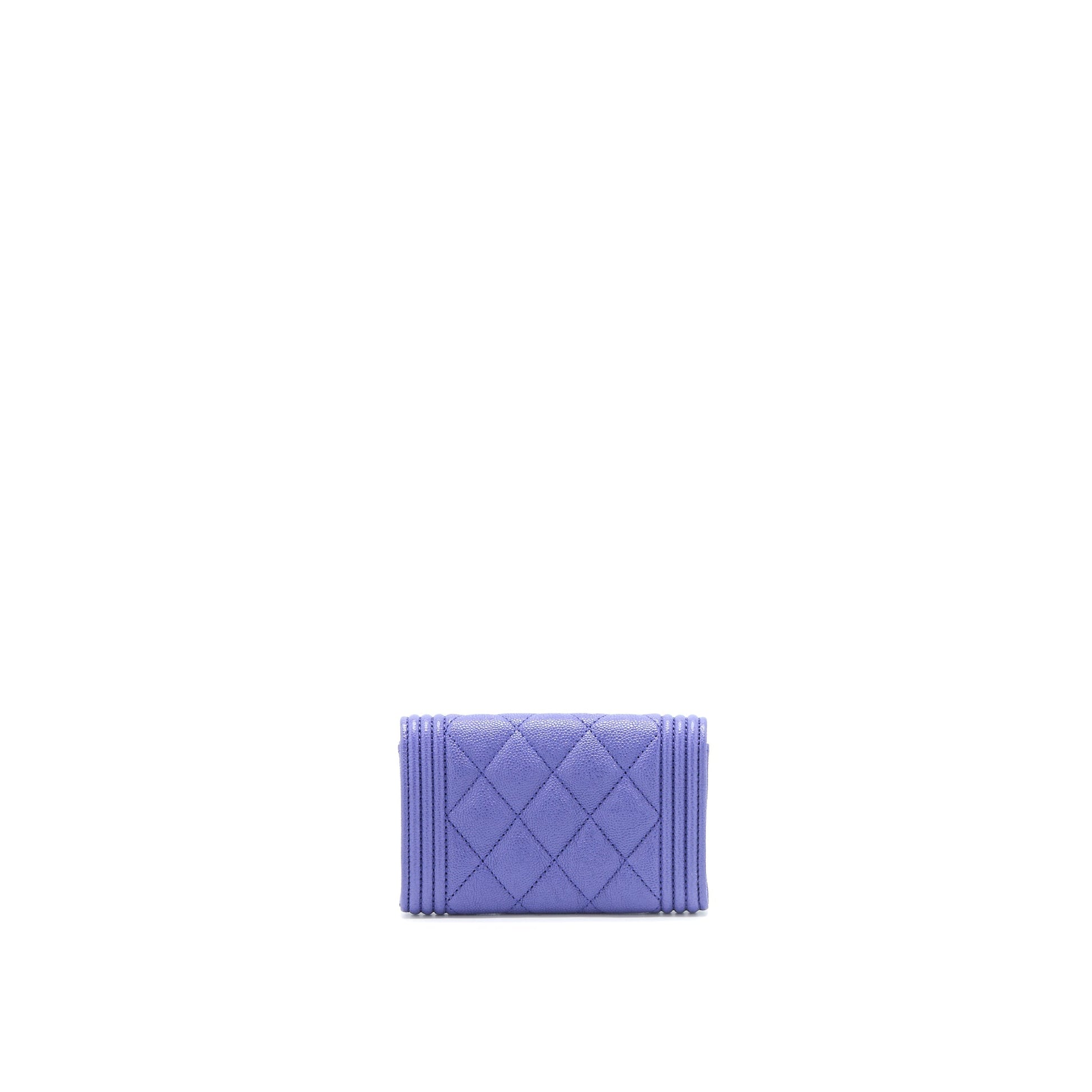 Chanel Boy Card Holder Caviar Purple LGHW Wallet Case