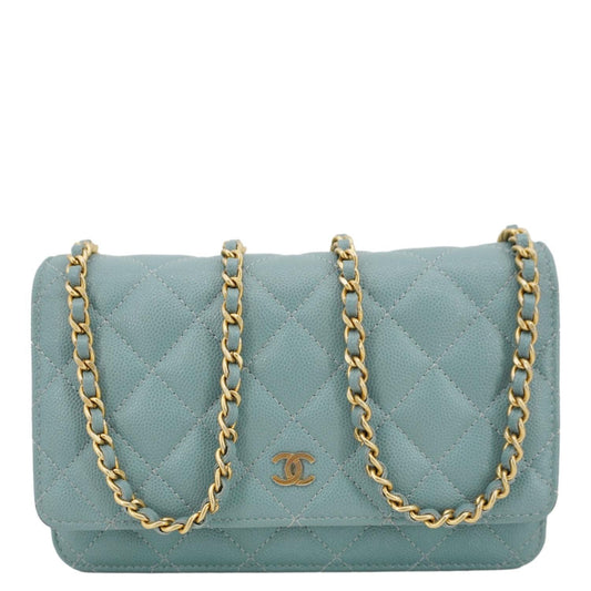 Chanel On Quilted Caviar Sea Leather Lambskin Green Wallet Case