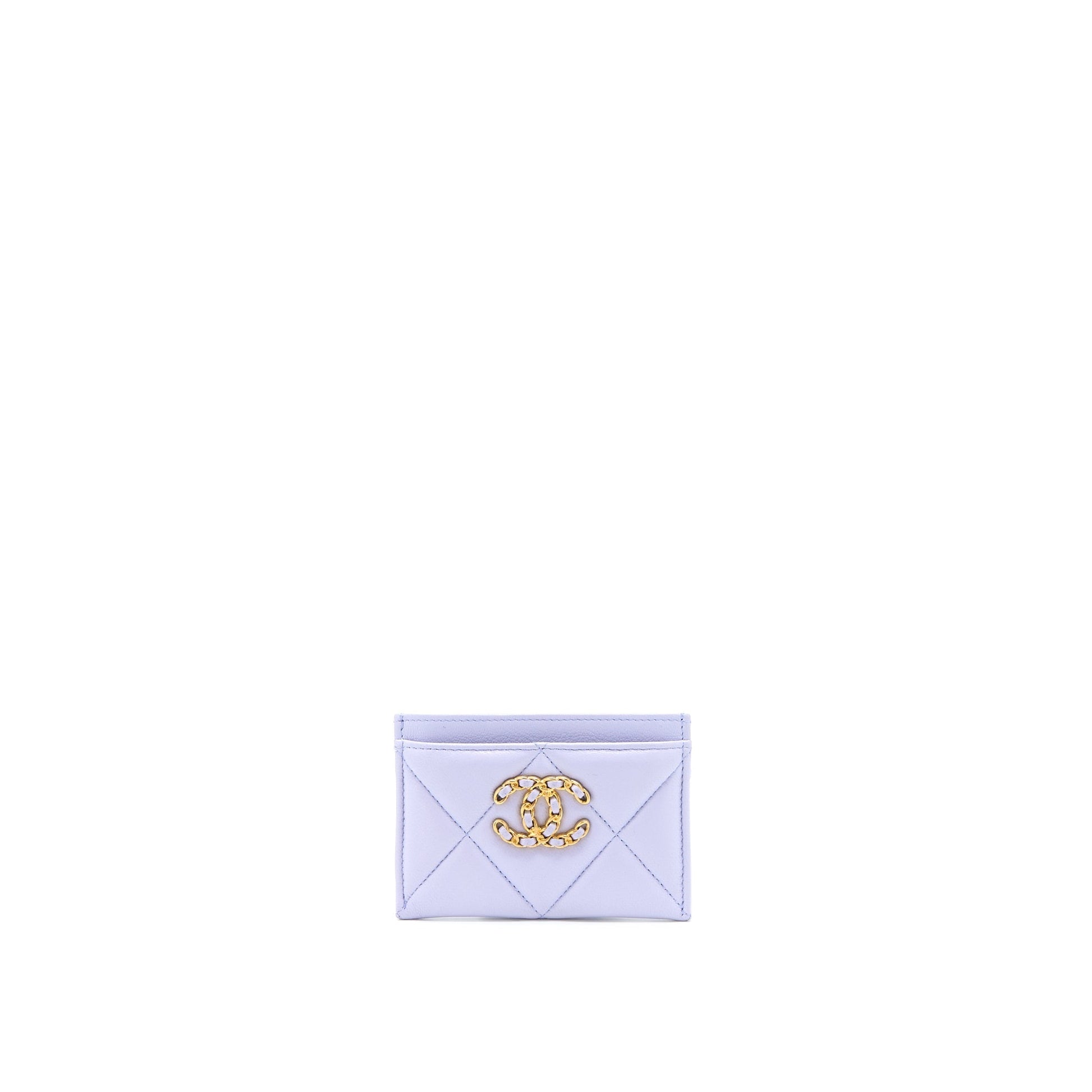 Chanel 19 Card Holder Lambskin Light Purple Wallet Case