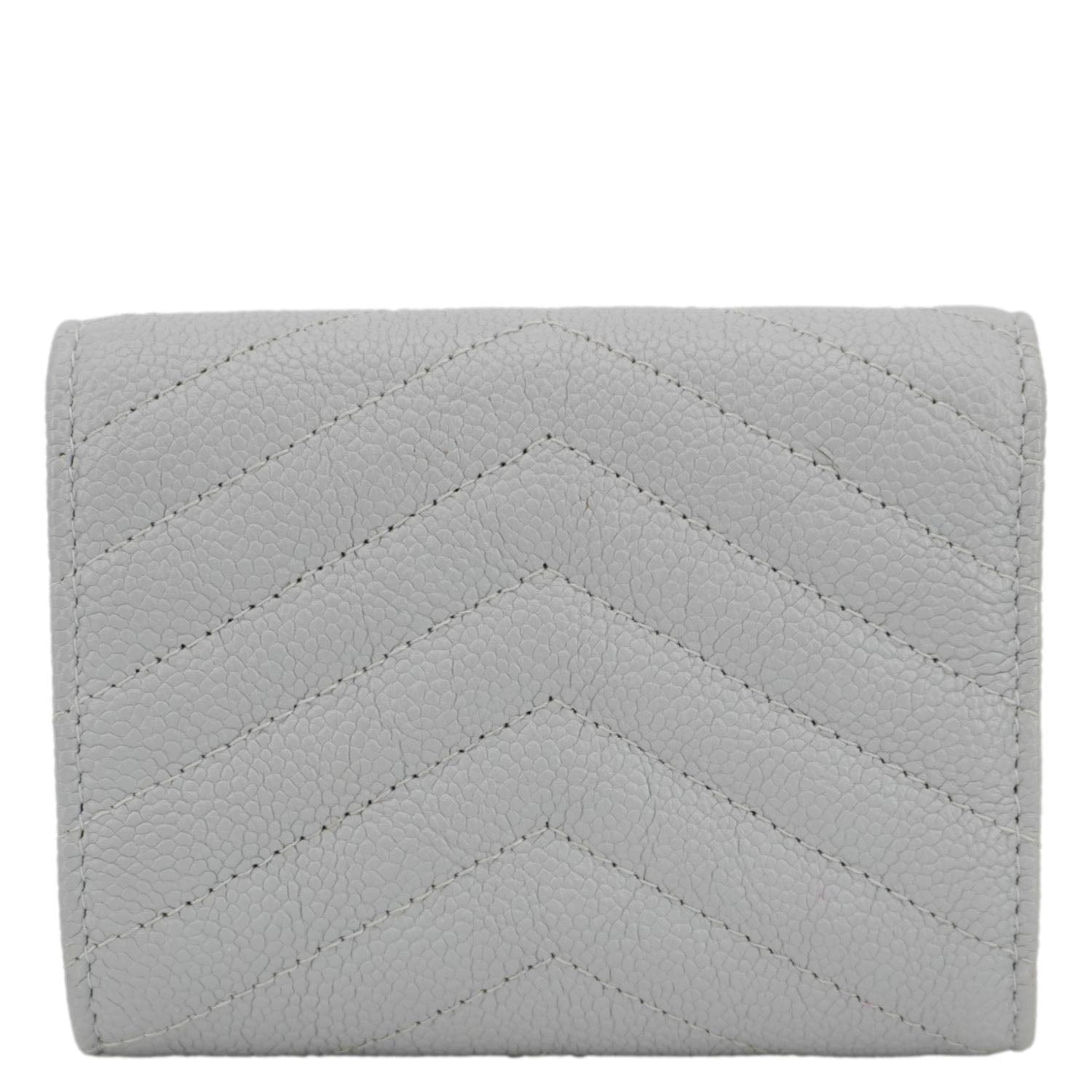 Chanel Envelope Flap Chevron Caviar Leather Compact Wallet Grey