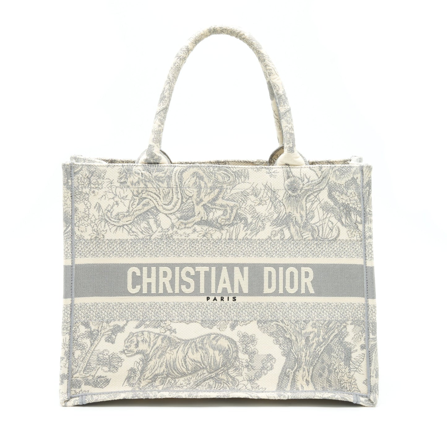 Dior Book Tote Grey Toile De Jouy Embroidery Medium Tote Bag