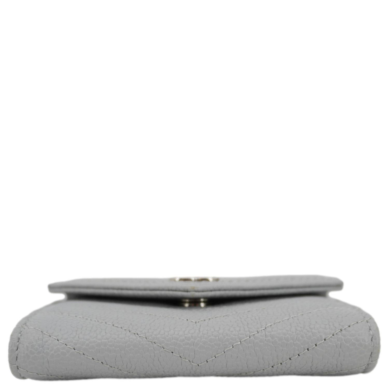 Chanel Envelope Flap Chevron Caviar Leather Compact Wallet Grey