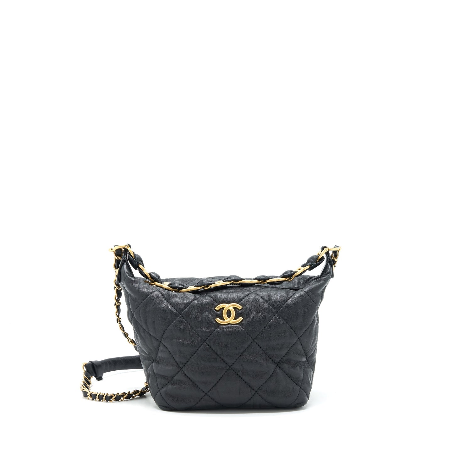 Chanel Hobo Lambskin GHW Black Crossbody Bag