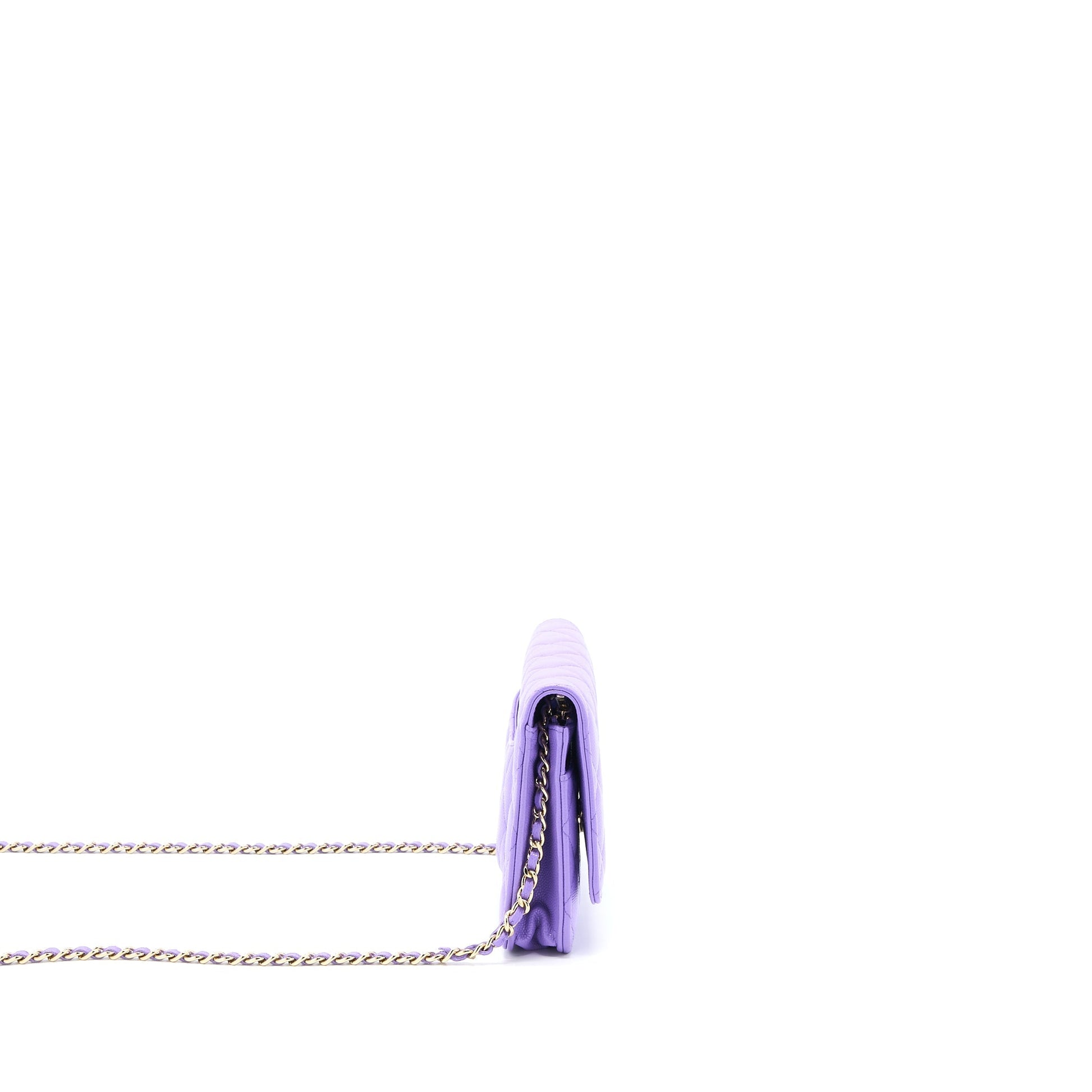 Chanel Classic On Caviar Purple LGHW Wallet Case