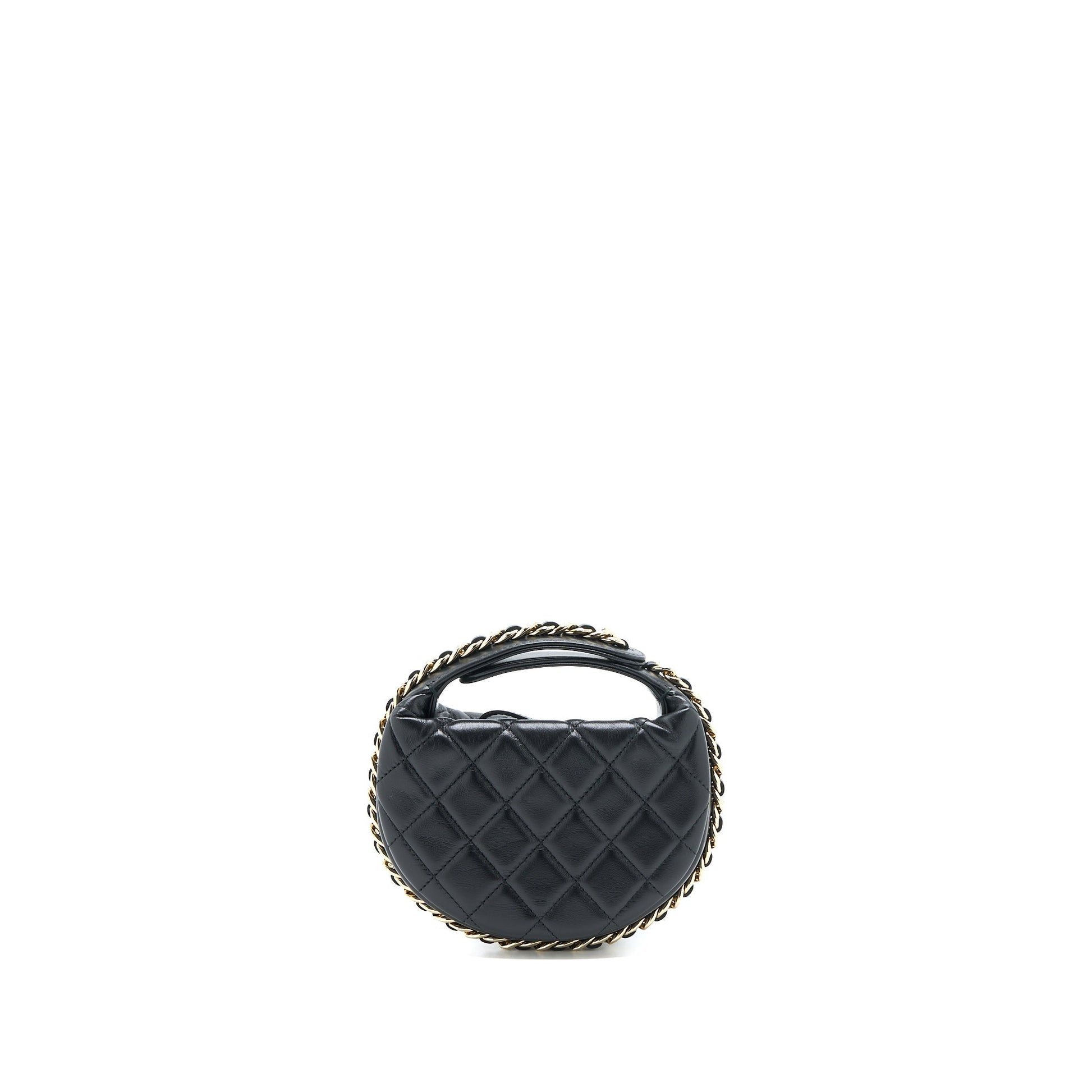 Chanel 23C Round Lambskin LGHW Microchip Black Clutch Bag